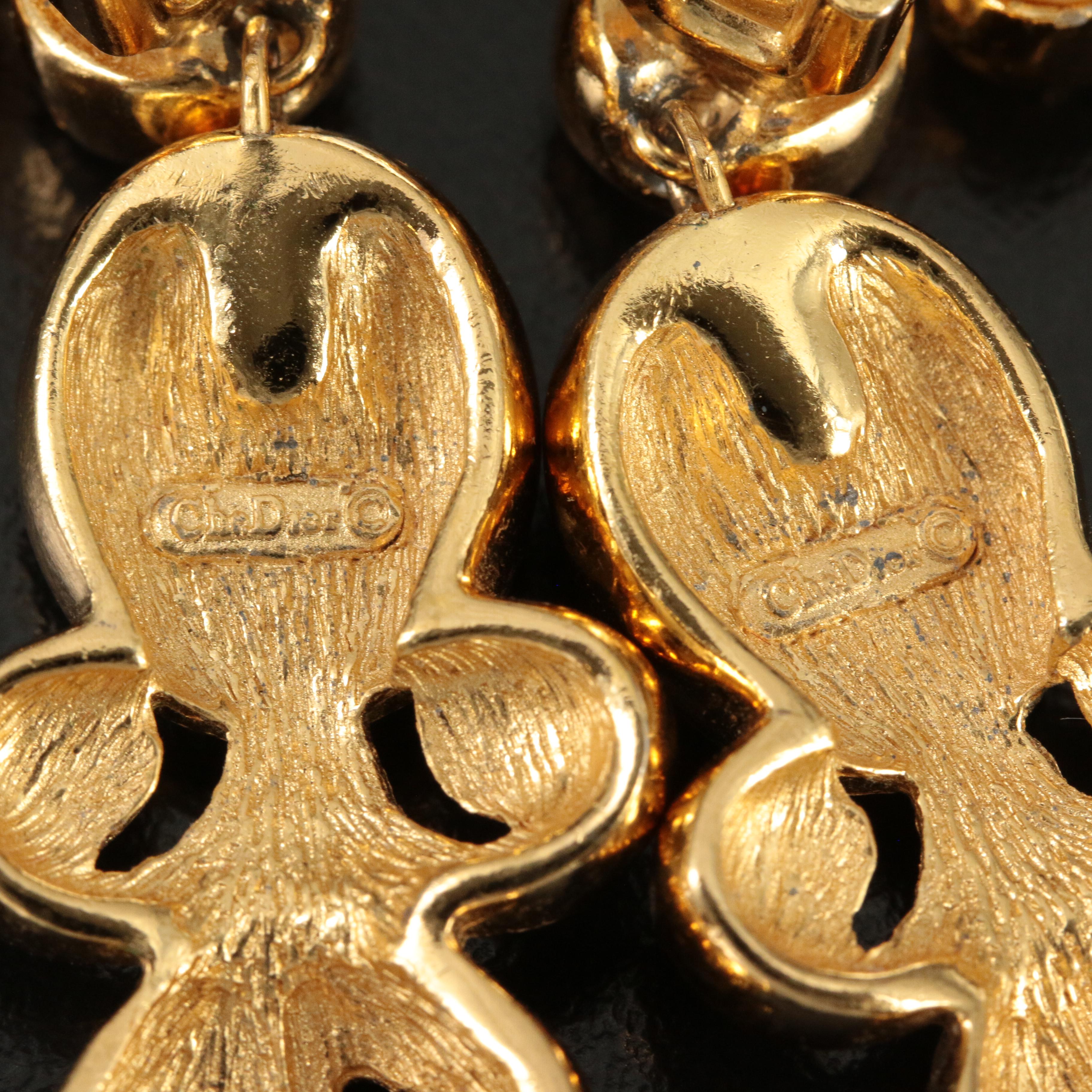 Christian Dior Faux Pearl and Crystal Drop Earrings