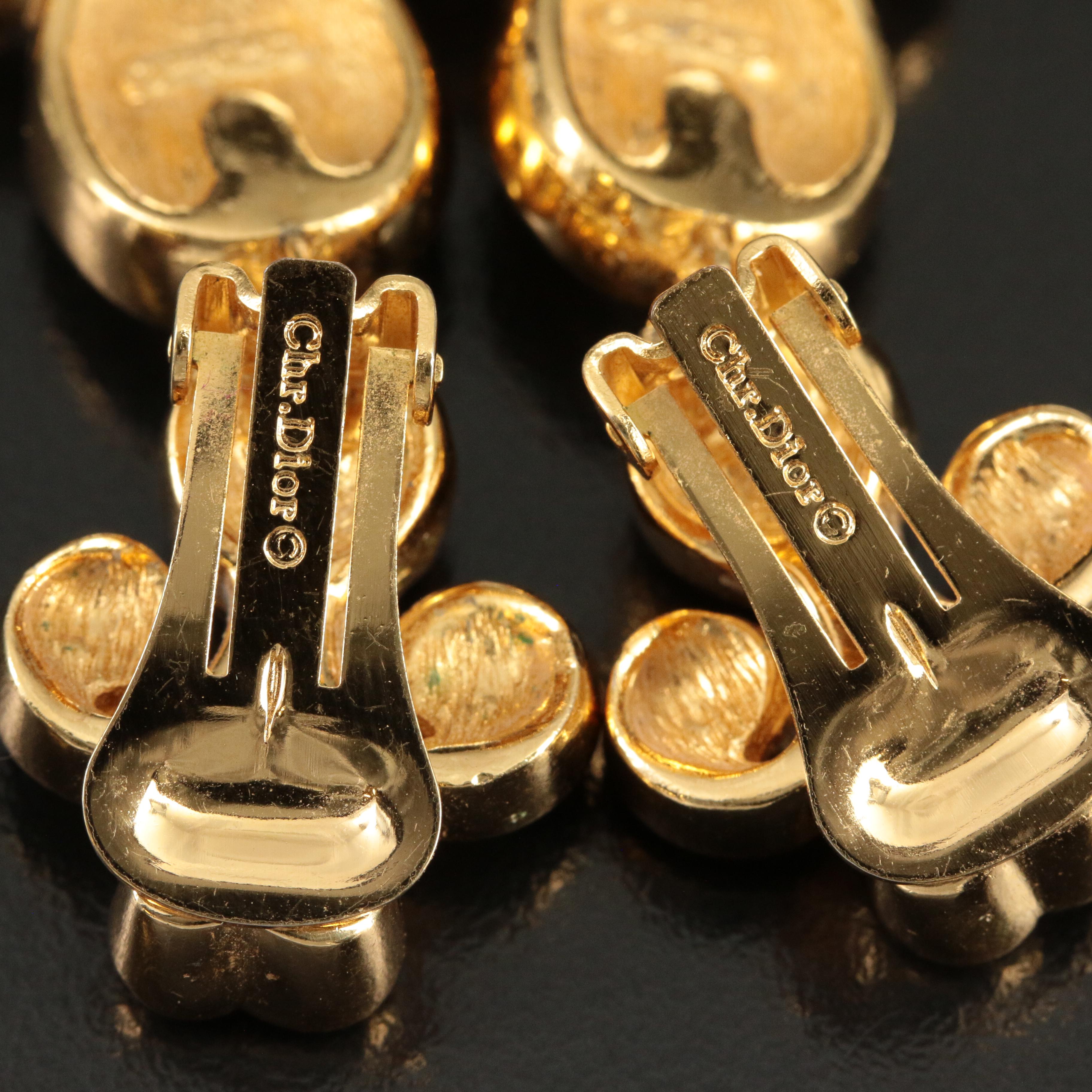 Christian Dior Faux Pearl and Crystal Drop Earrings