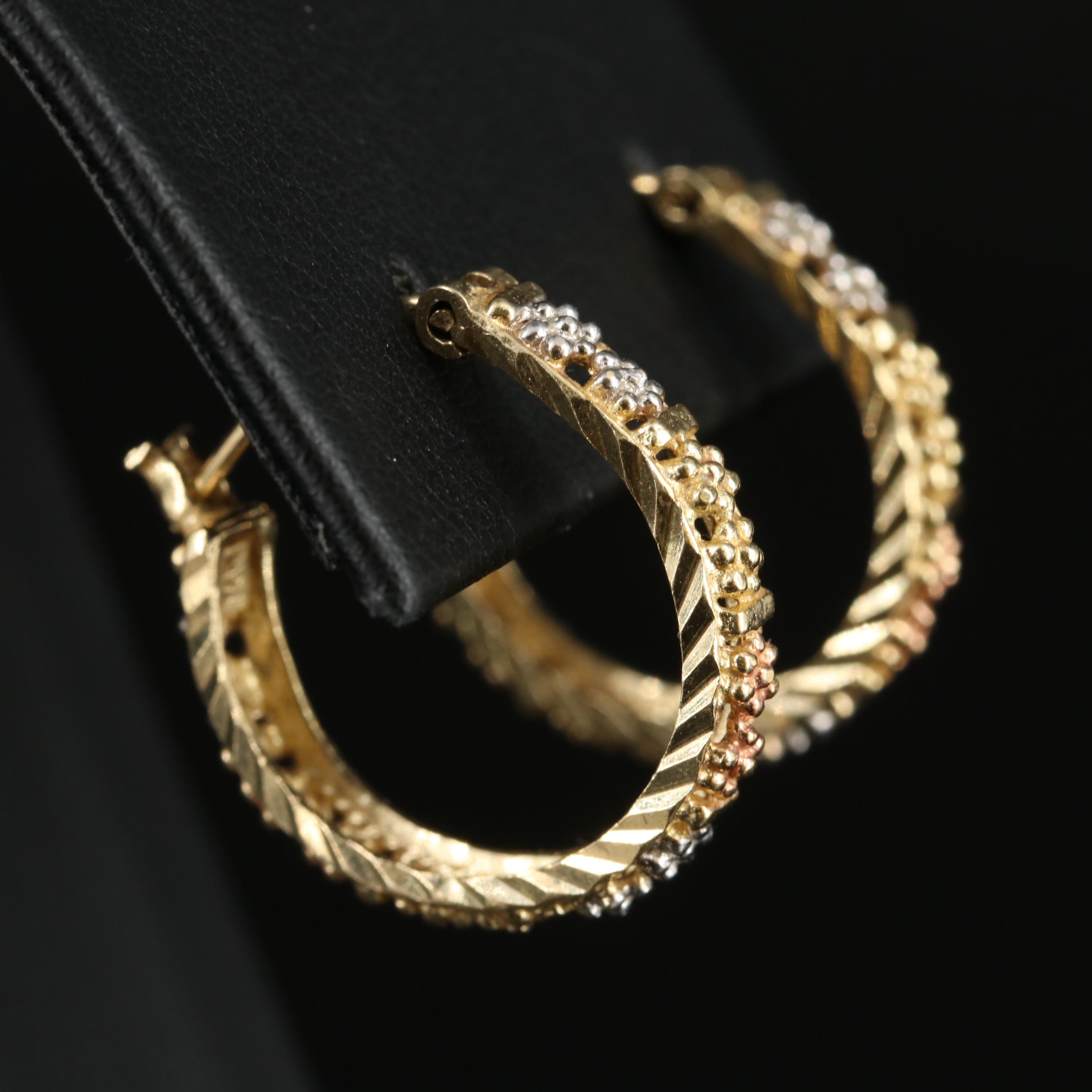 14K Tri-Color Hoop Earrings