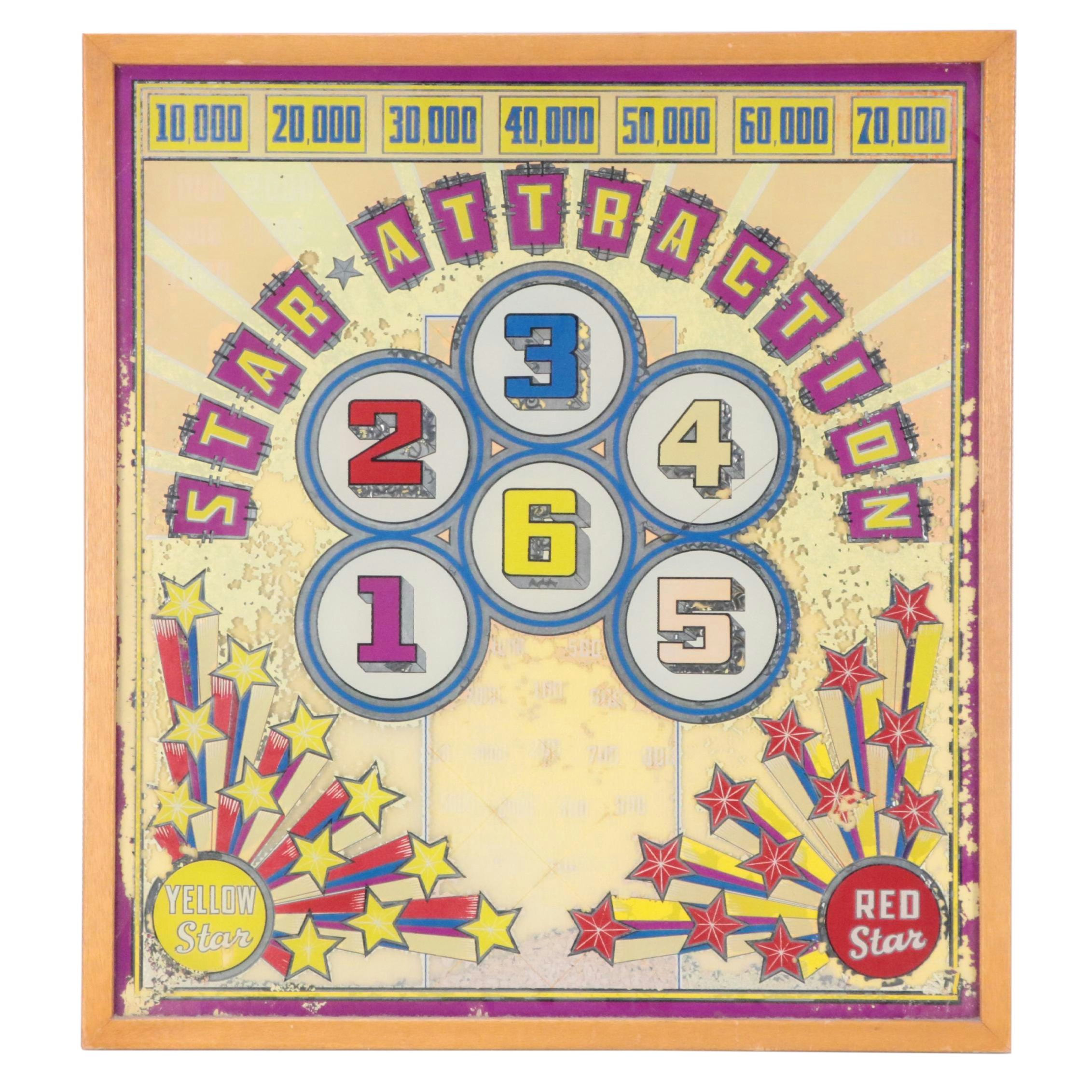 "Star Attraction" Pinball Back Glass, Circa 1941