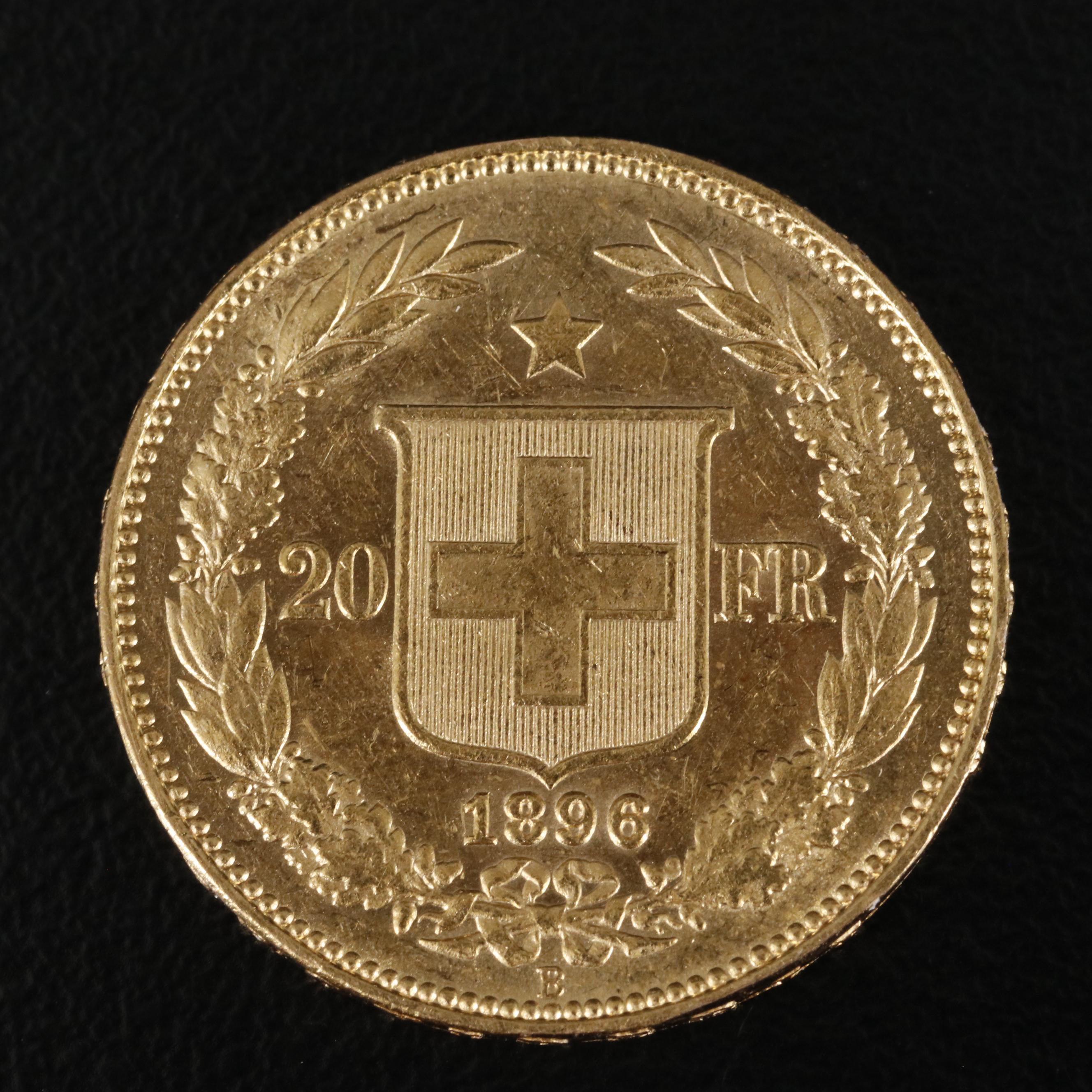 1896 B Switzerland Twenty Francs Gold Coin