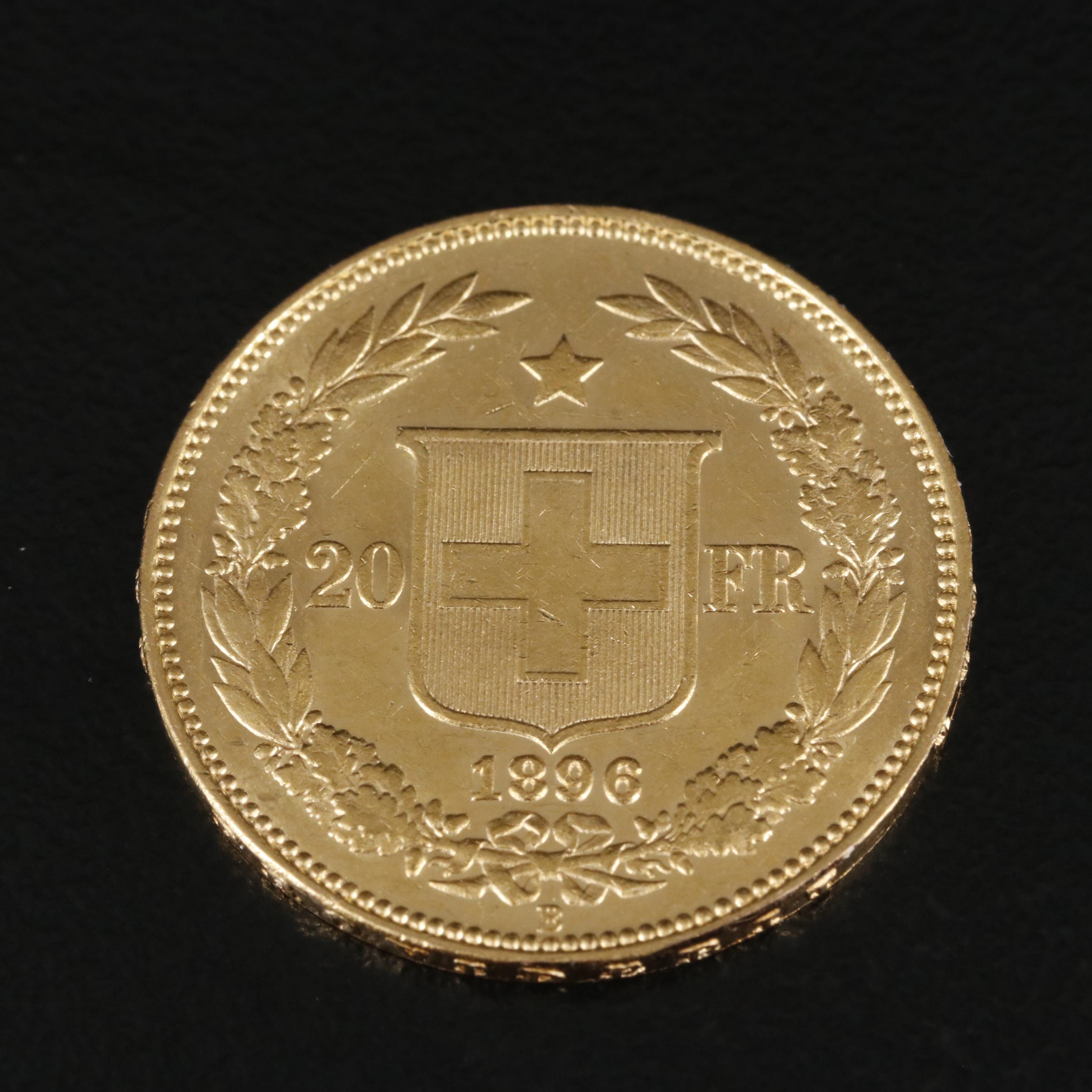 1896 B Switzerland Twenty Francs Gold Coin