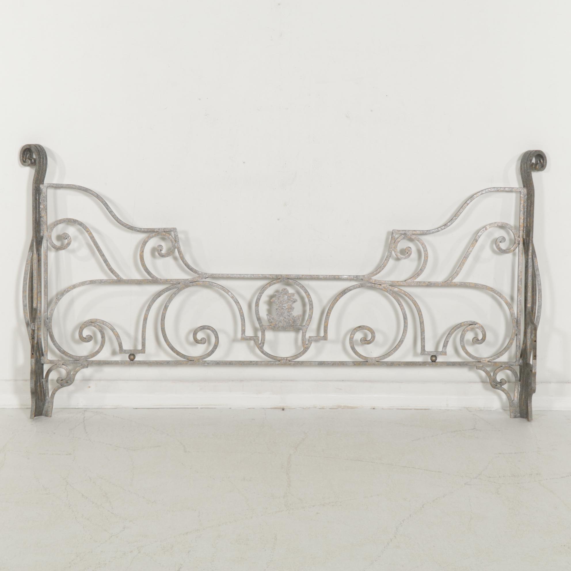 Scrolled Wrought Iron Queen Size Bed in Antiqued Finish
