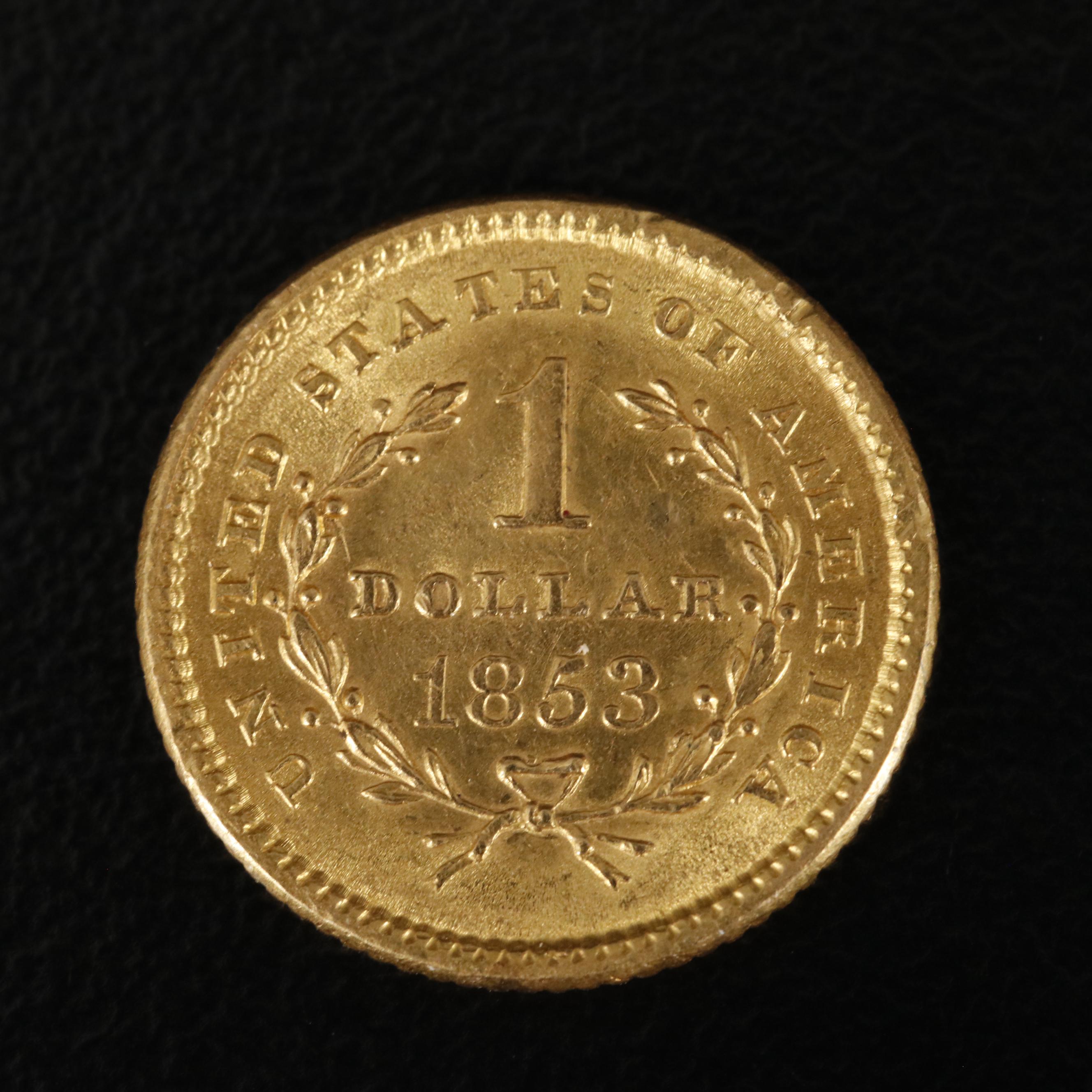 1853 Liberty Head $1 Gold Coin