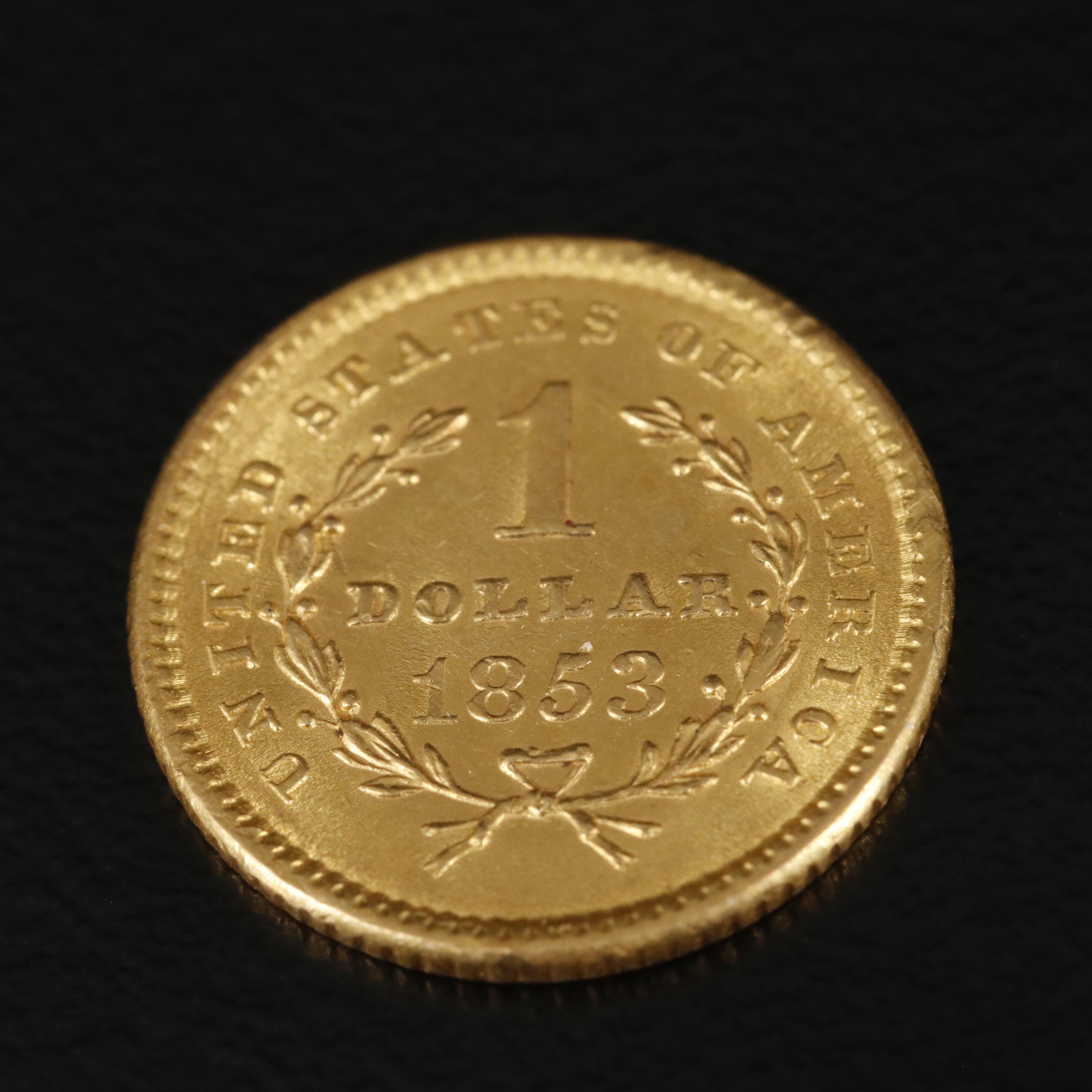 1853 Liberty Head $1 Gold Coin