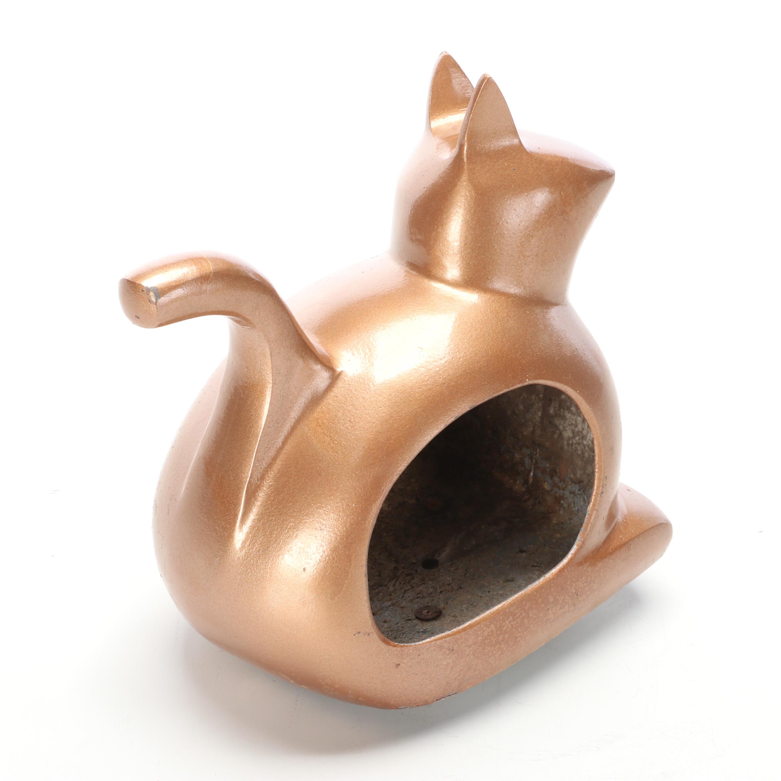 Plow & Hearth Bronzed Finish Cat Shaped Bird Feeder With Stand