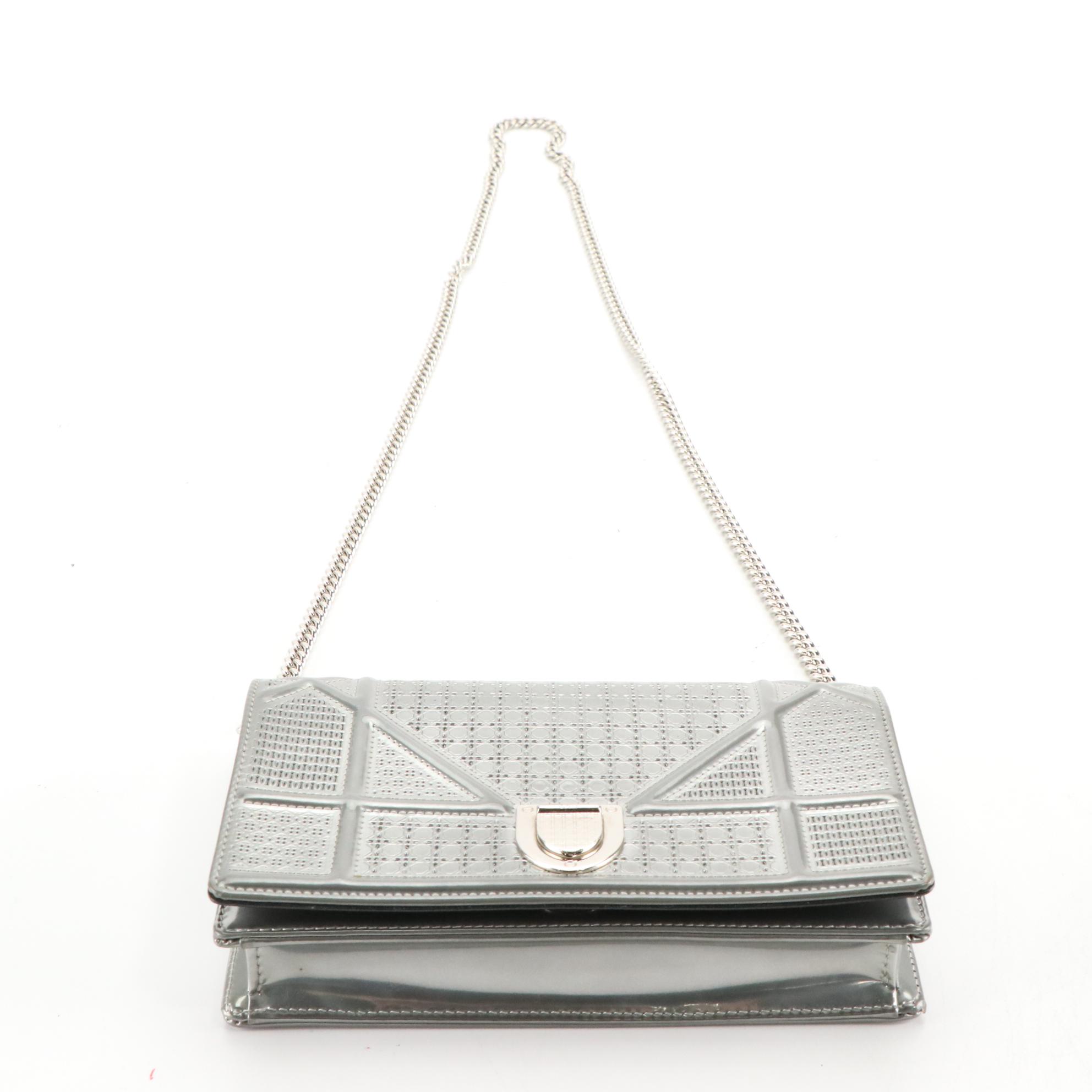 Dior Diorama Wallet on Chain in Microcannage in Patent Leather
