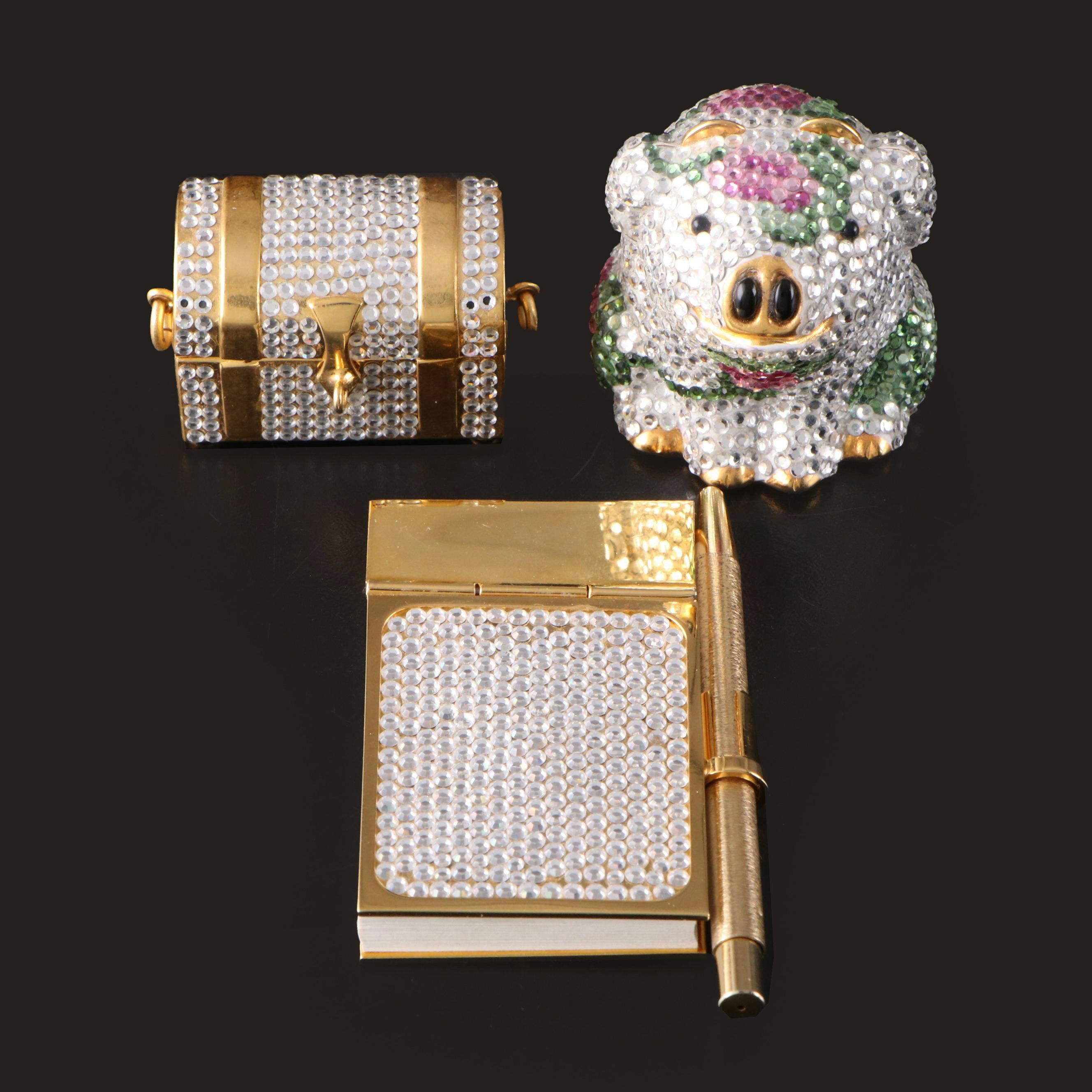 Judith Leiber Crystal Embellished Pill Boxes and Mini Notepad