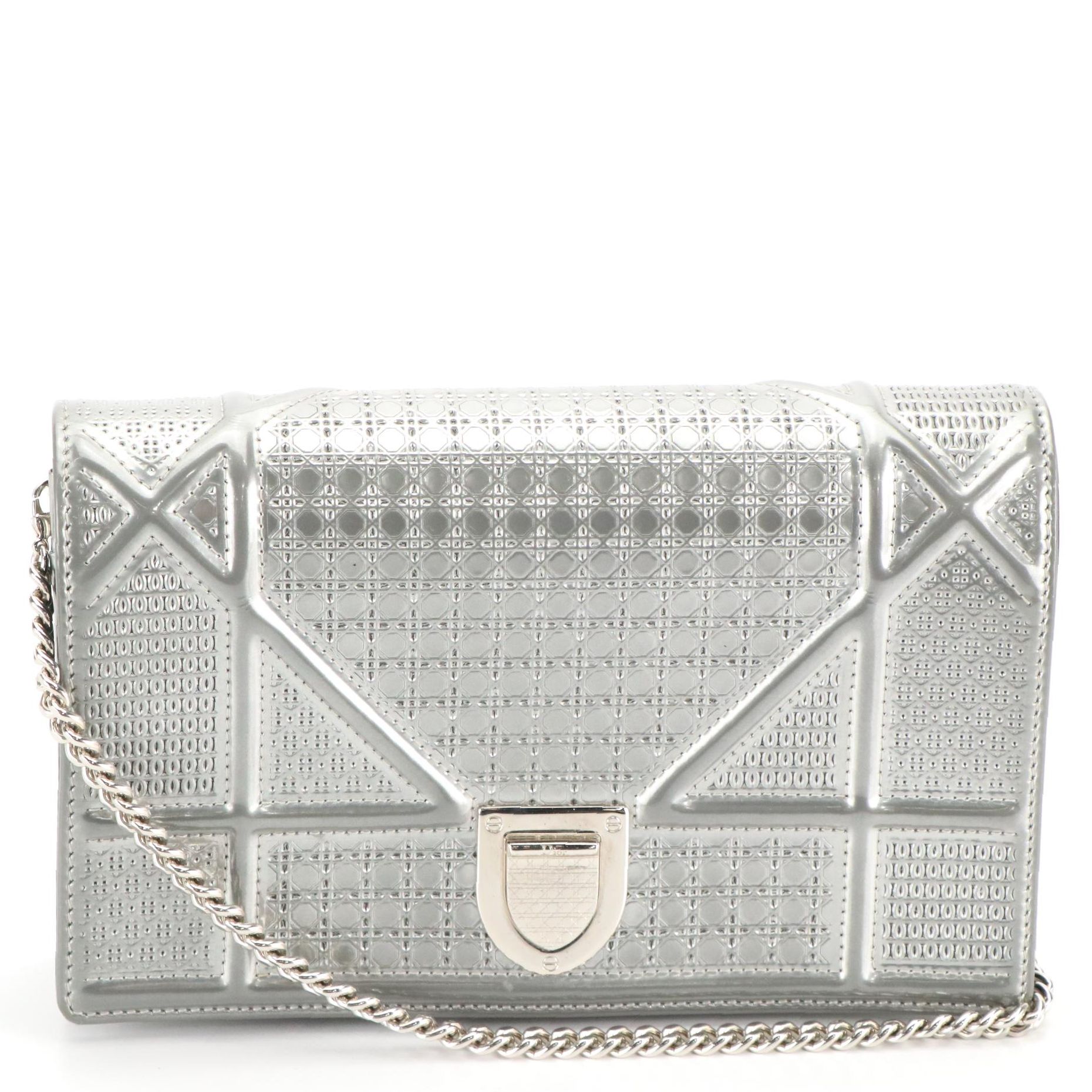 Dior Diorama Wallet on Chain in Microcannage in Patent Leather