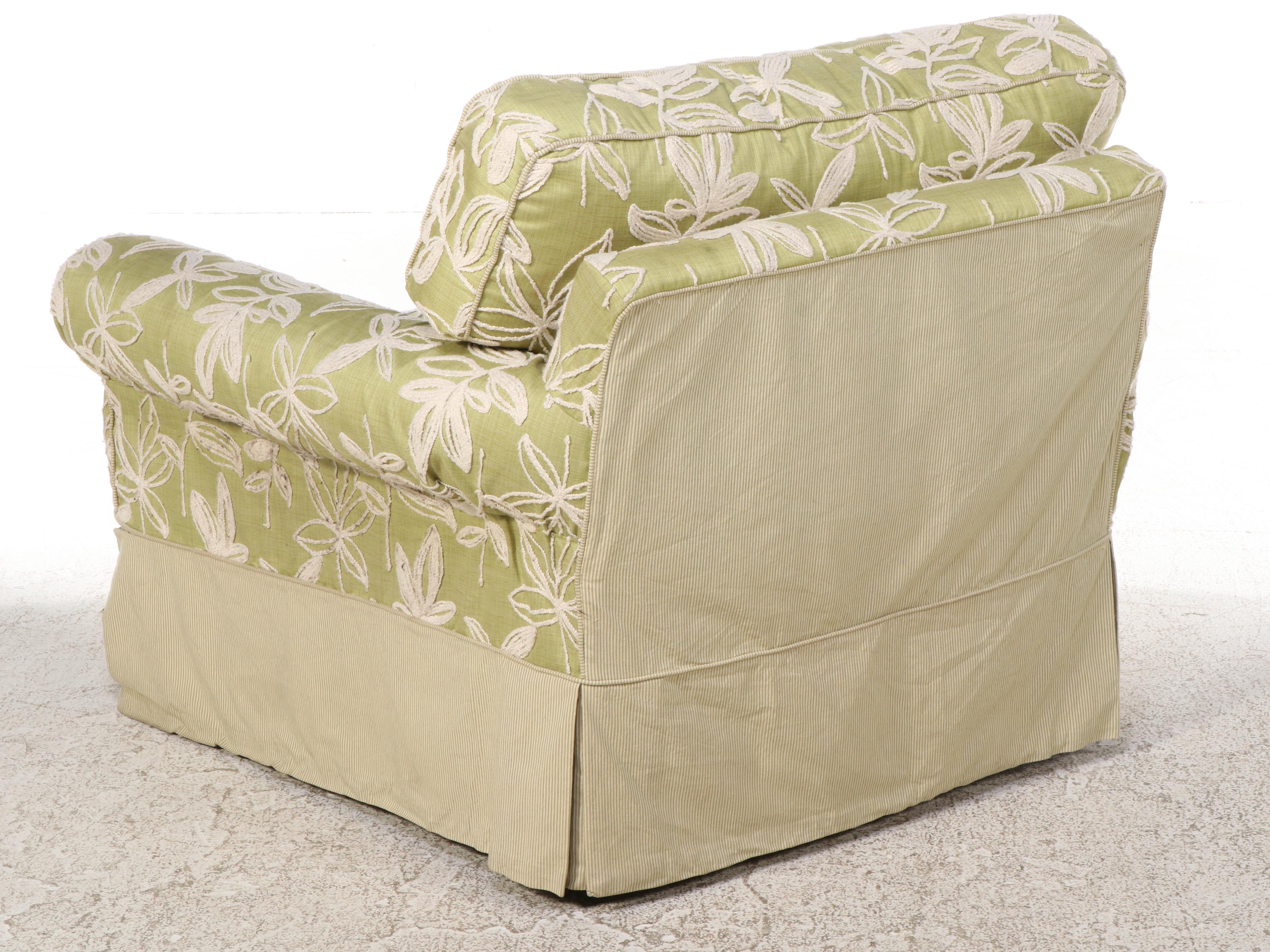 Arhaus CustomSlipcovered Swivel ChairandaHalf with Ottoman EBTH