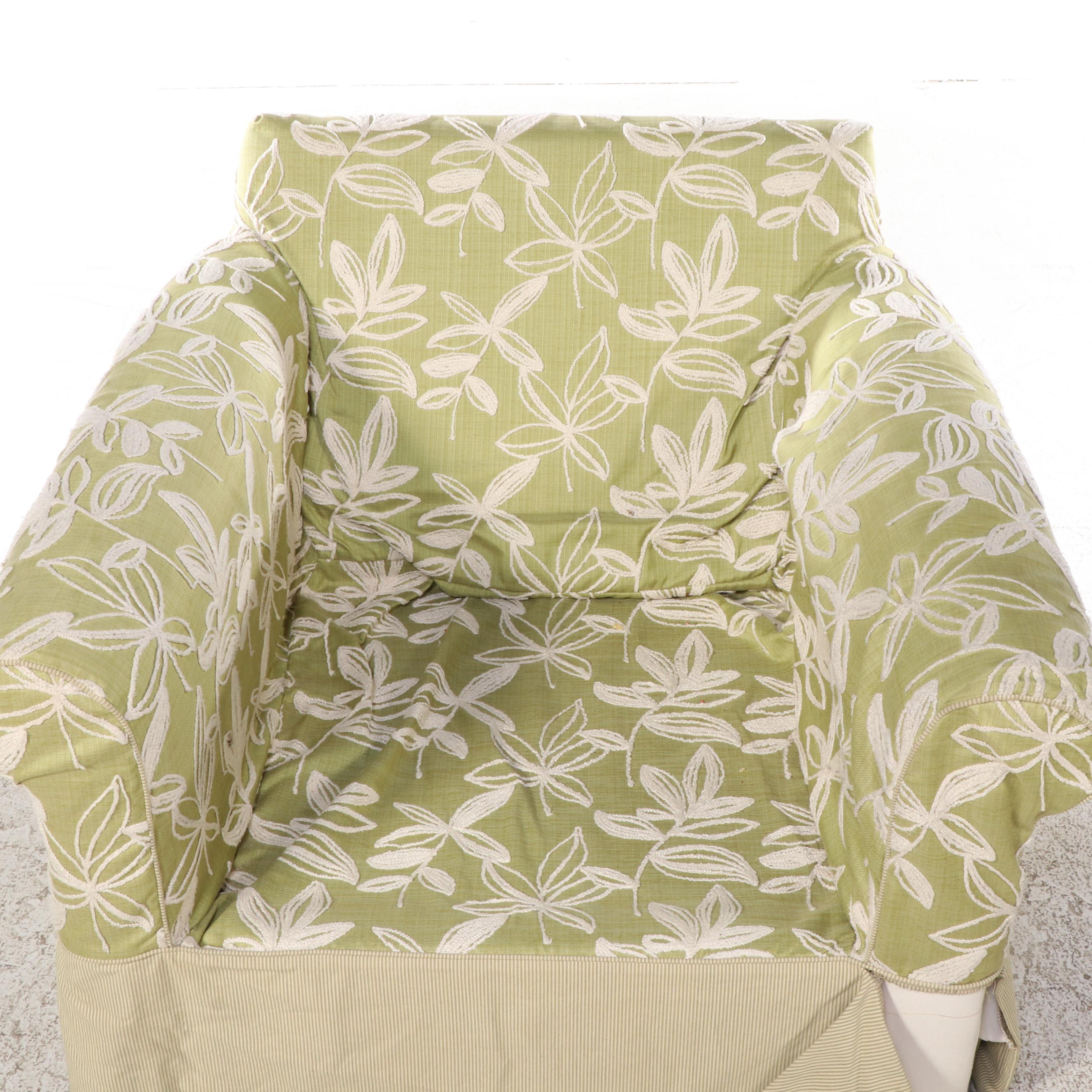 Arhaus CustomSlipcovered Swivel ChairandaHalf with Ottoman EBTH