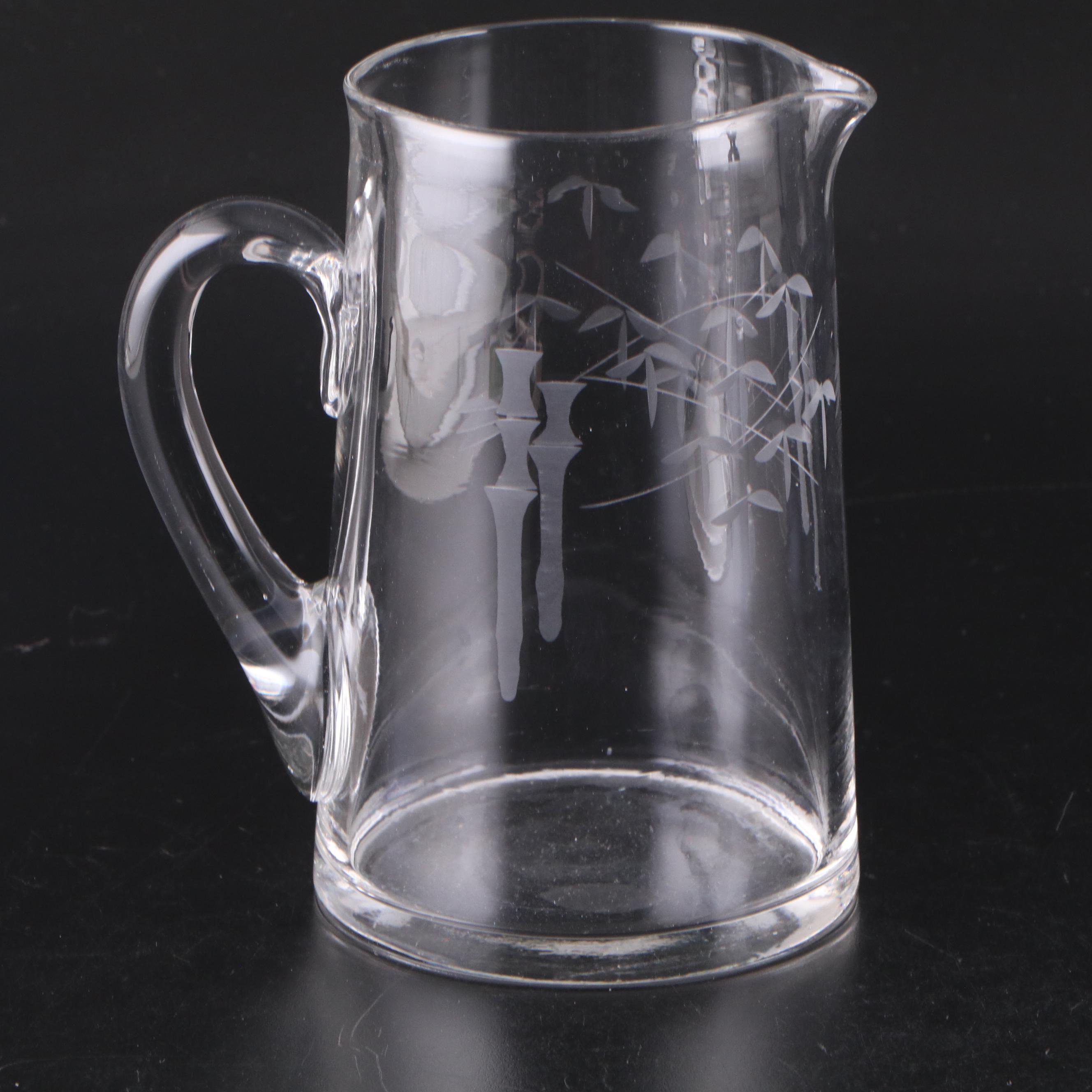 Art Deco Style Etched Glass Cocktail Glasses and Barware, Mid-20th Century
