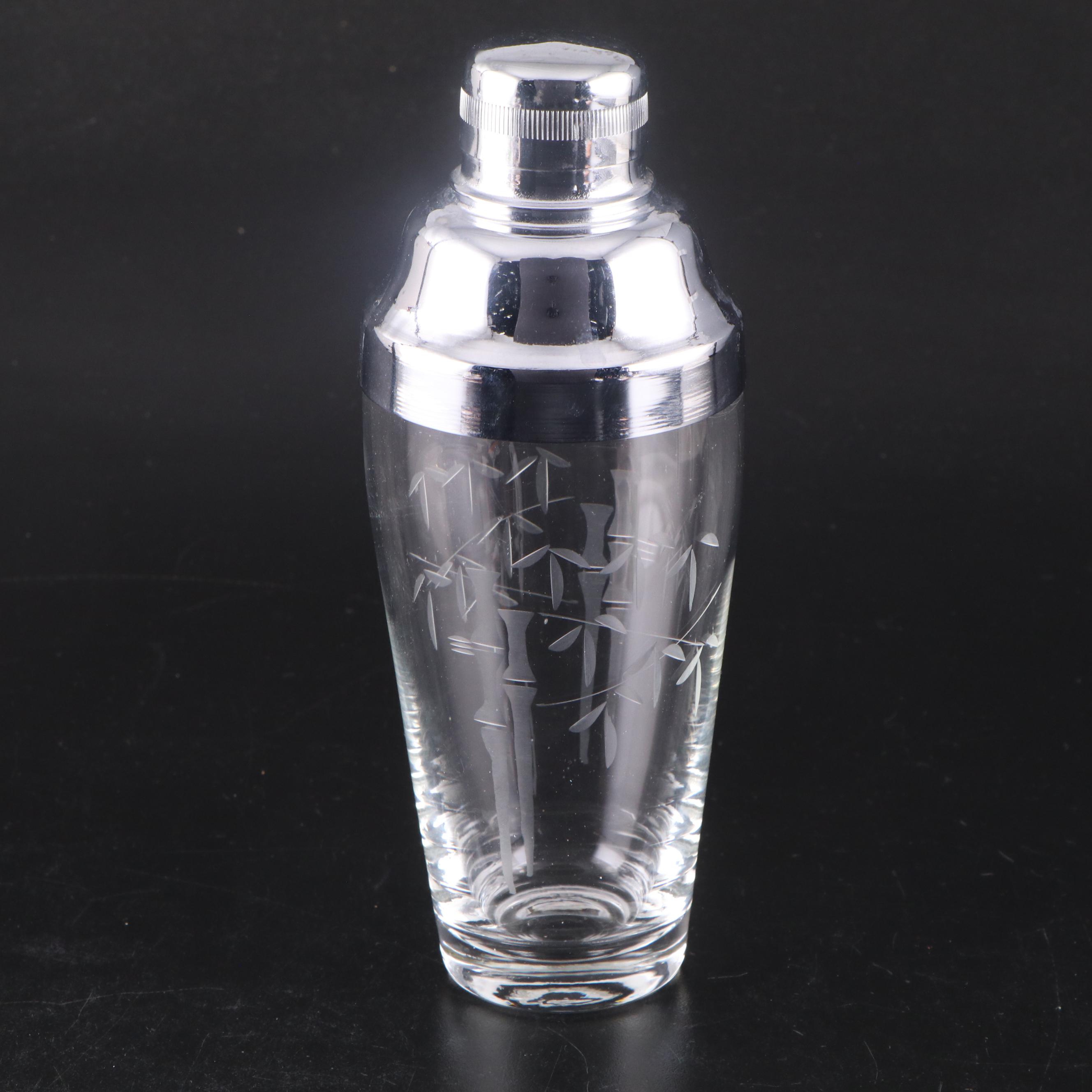 Art Deco Style Etched Glass Cocktail Glasses and Barware, Mid-20th Century