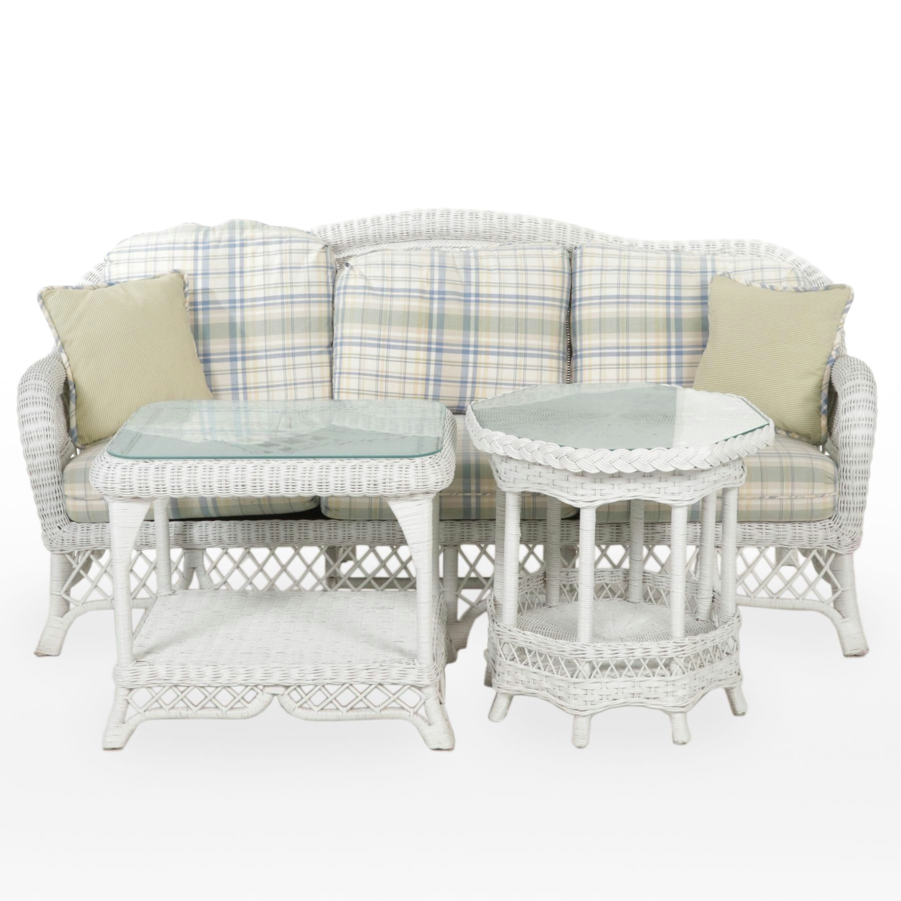 Henry Link for Lexington Furniture White Wicker Sofa and Side Tables