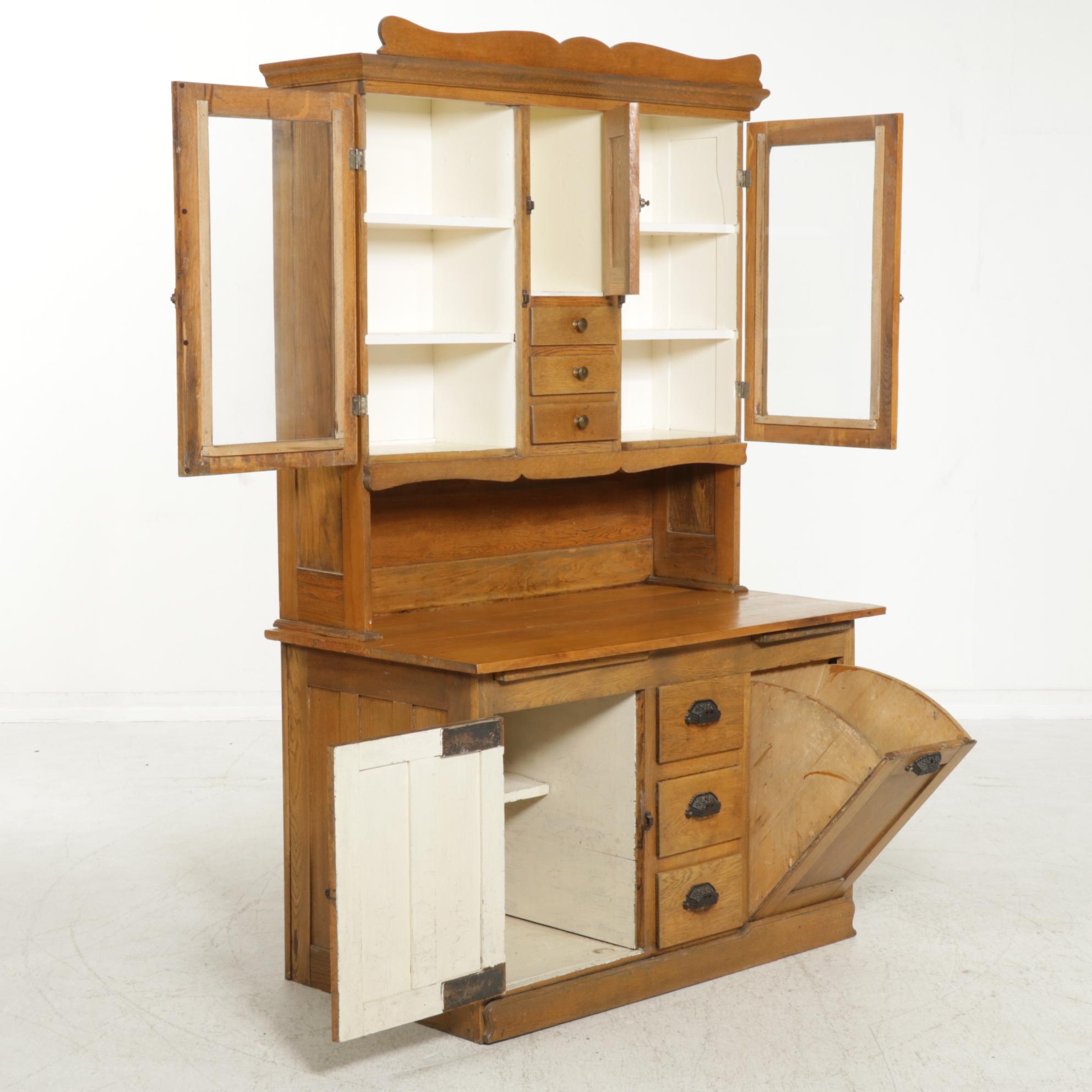 Sturkin-Nelson Oak, Walnut and Maple Hoosier-Style Cabinet, Early 20th Century