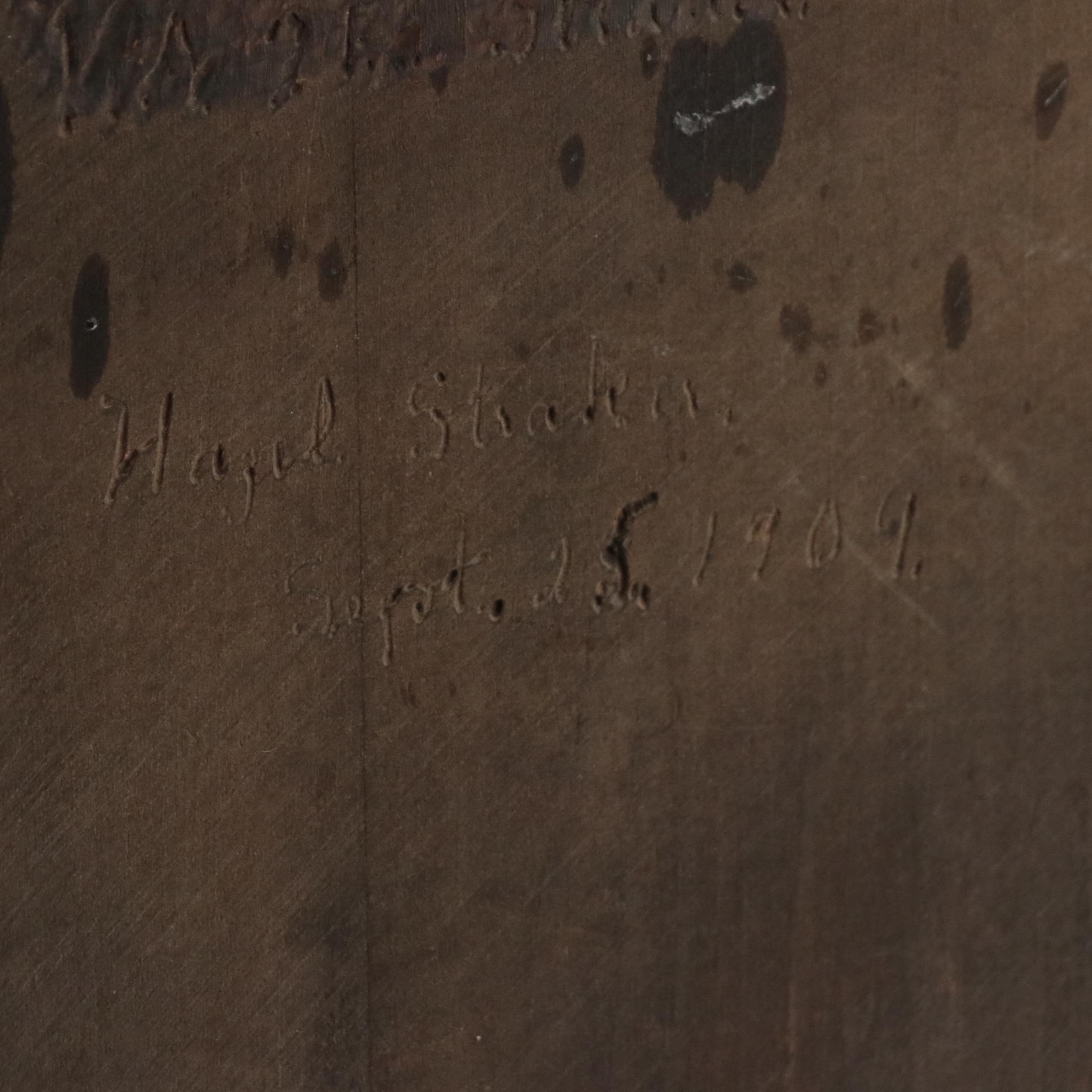 Tavern Motif Pyrography Wood Wall Plaque "Huntsman's Story", Early 20th Century