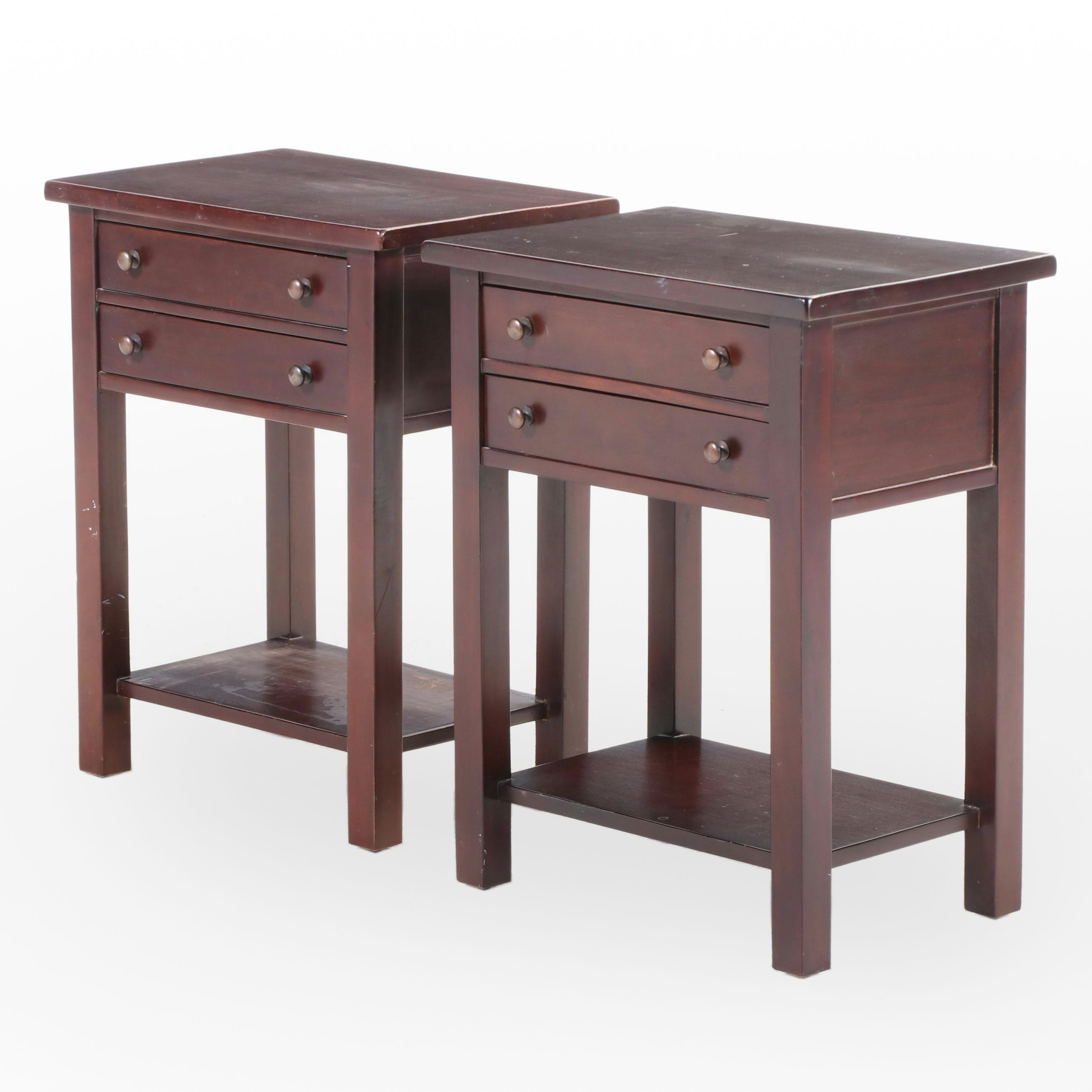 Pair of Contemporary Hardwood Two-Drawer Side Tables