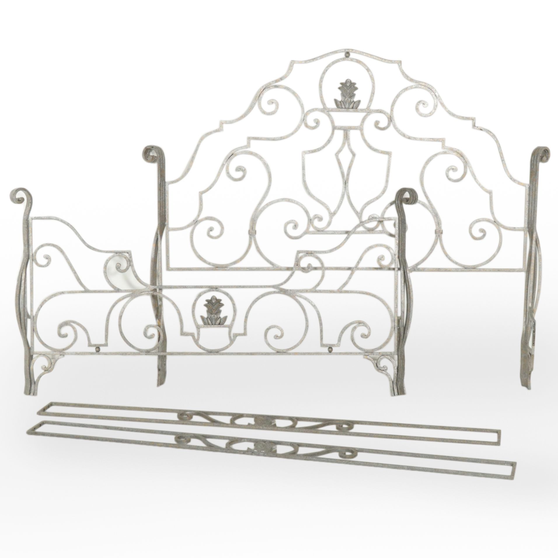 Scrolled Wrought Iron Queen Size Bed in Antiqued Finish