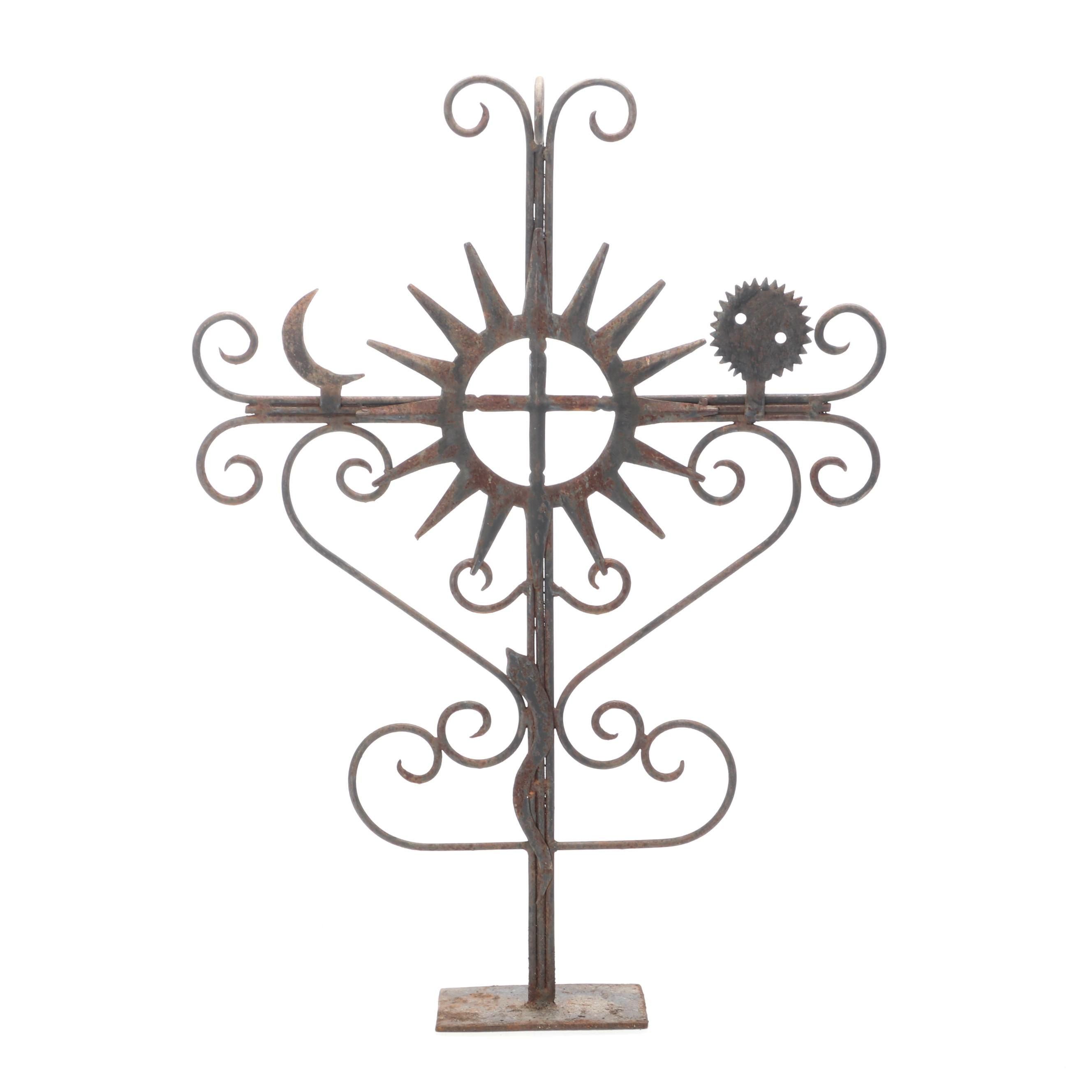 Wrought Metal Celestial Motif Garden Ornament