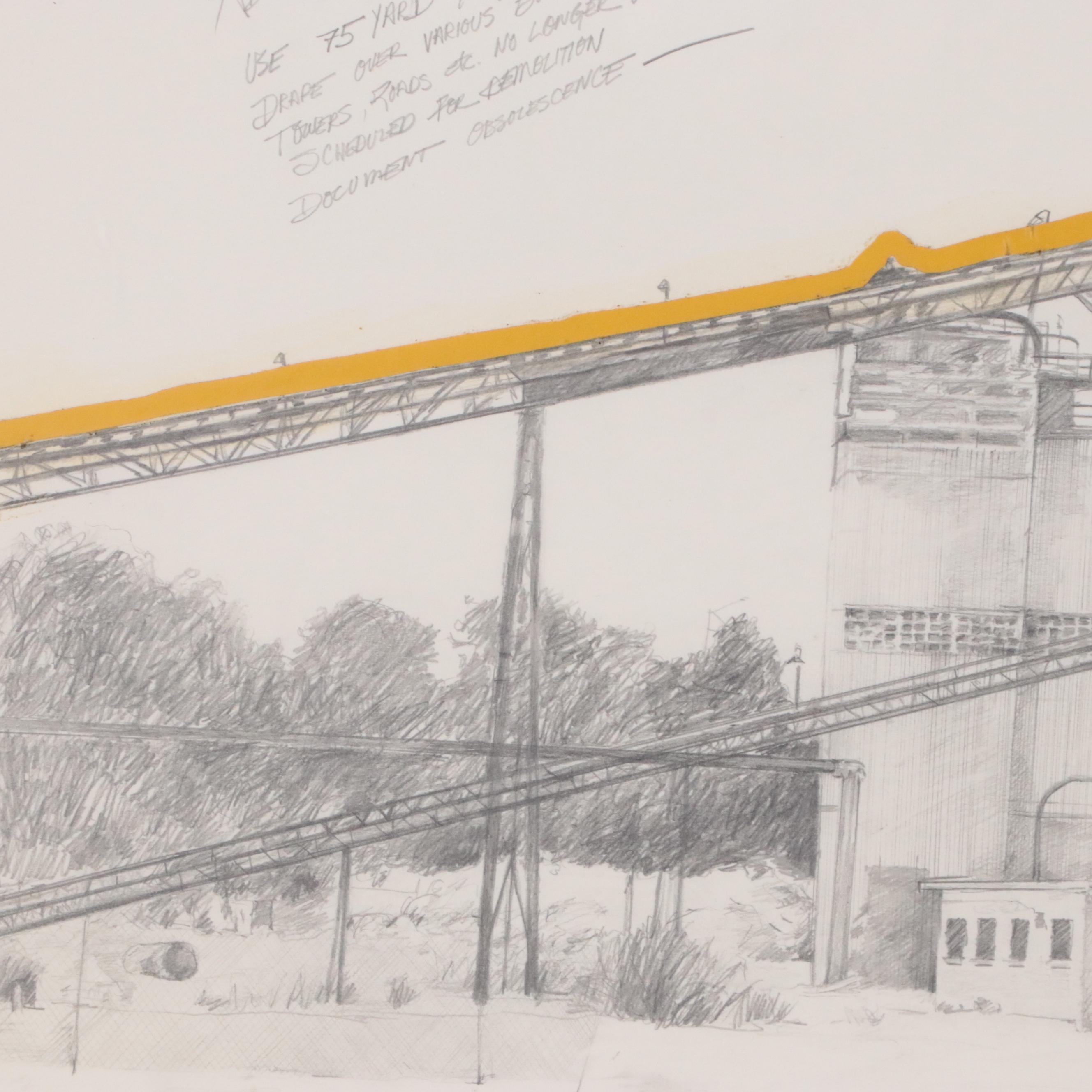 Suzanne Wheeling Graphite Drawing "Abandoned Structure Traces," 1978