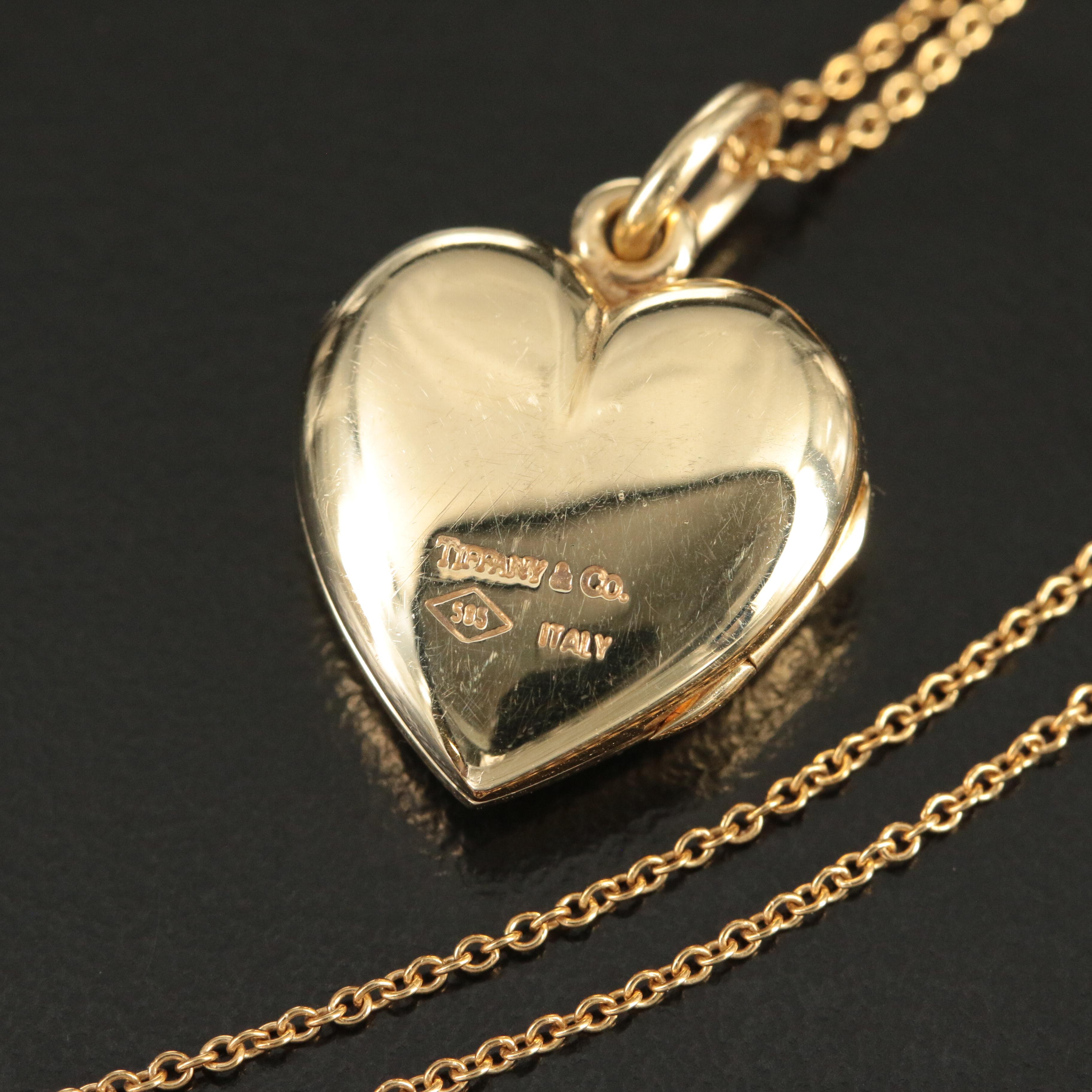 Tiffany & Co. 14K Heart Locket on 18K Chain