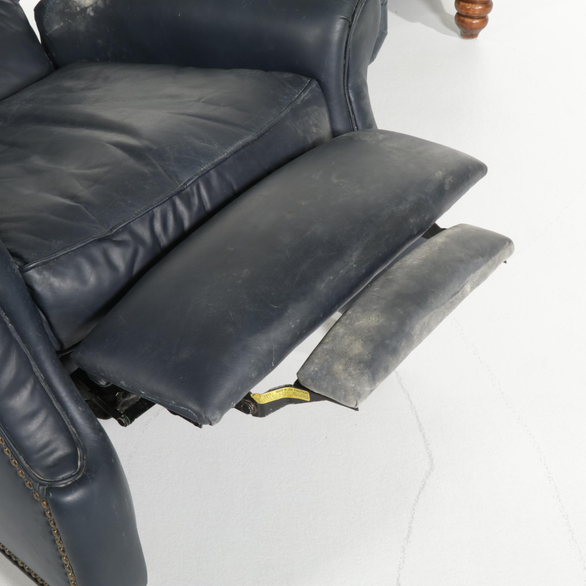 Pair of Button-Tufted and Brass-Tacked Faux Leather Recliners