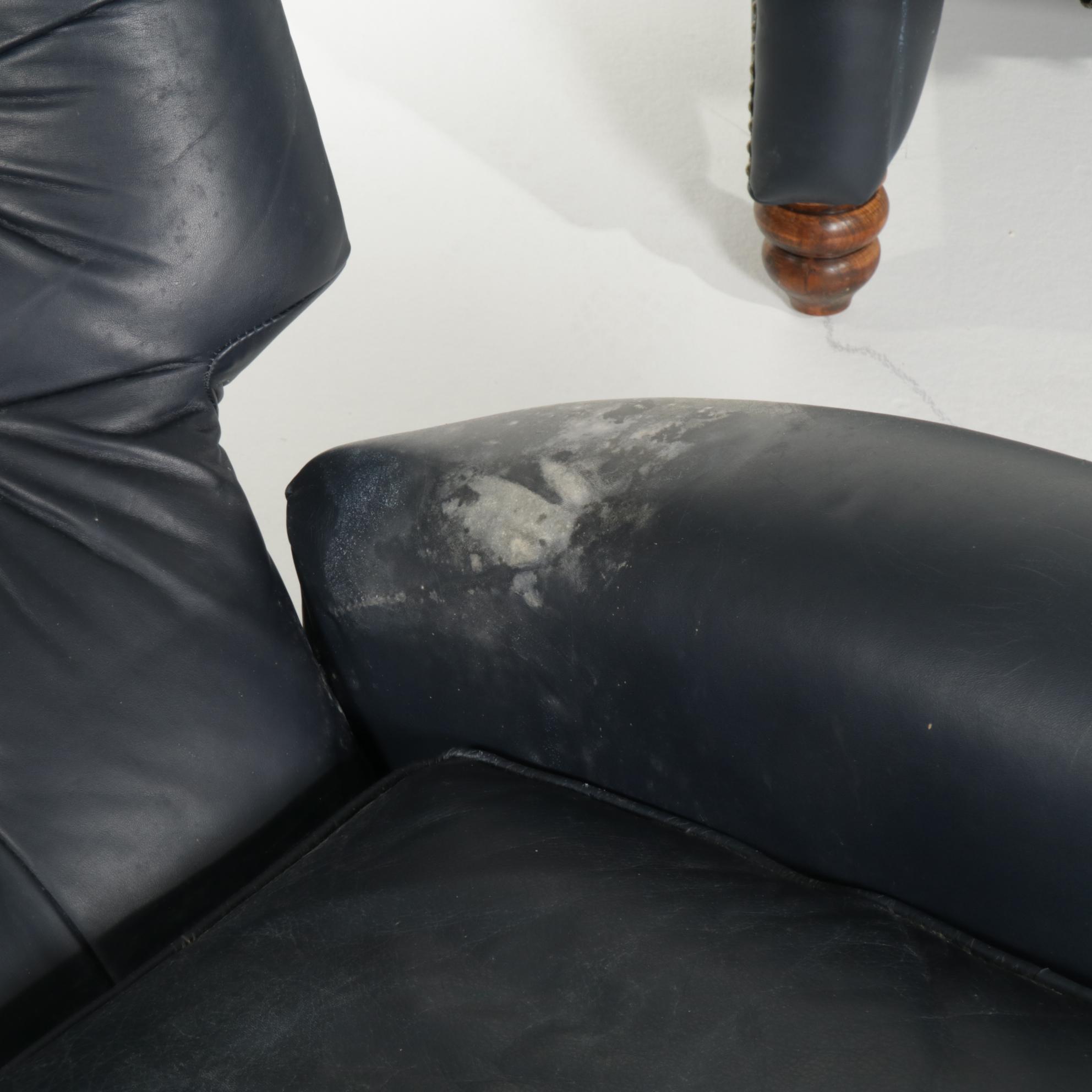 Pair of Button-Tufted and Brass-Tacked Faux Leather Recliners