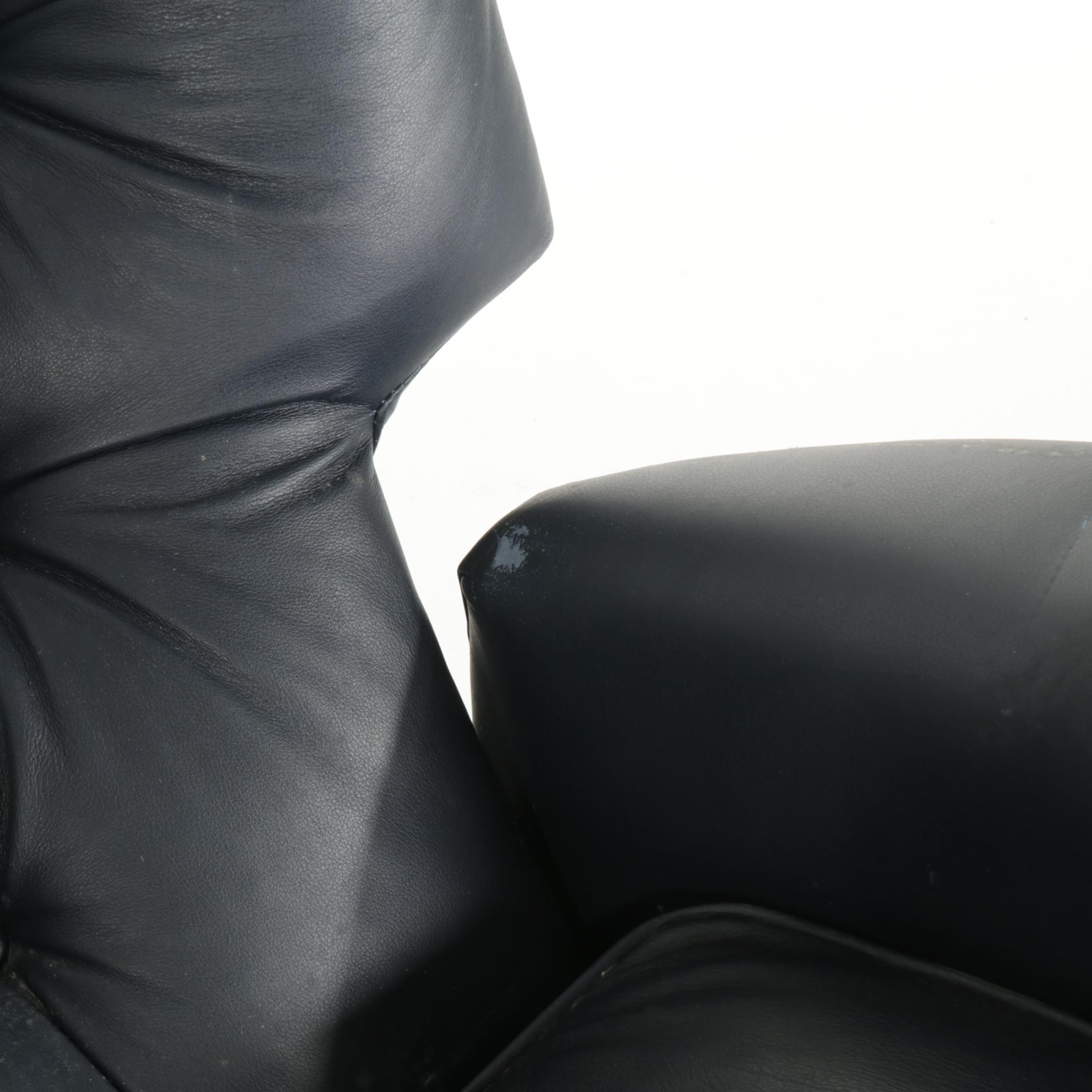 Pair of Button-Tufted and Brass-Tacked Faux Leather Recliners