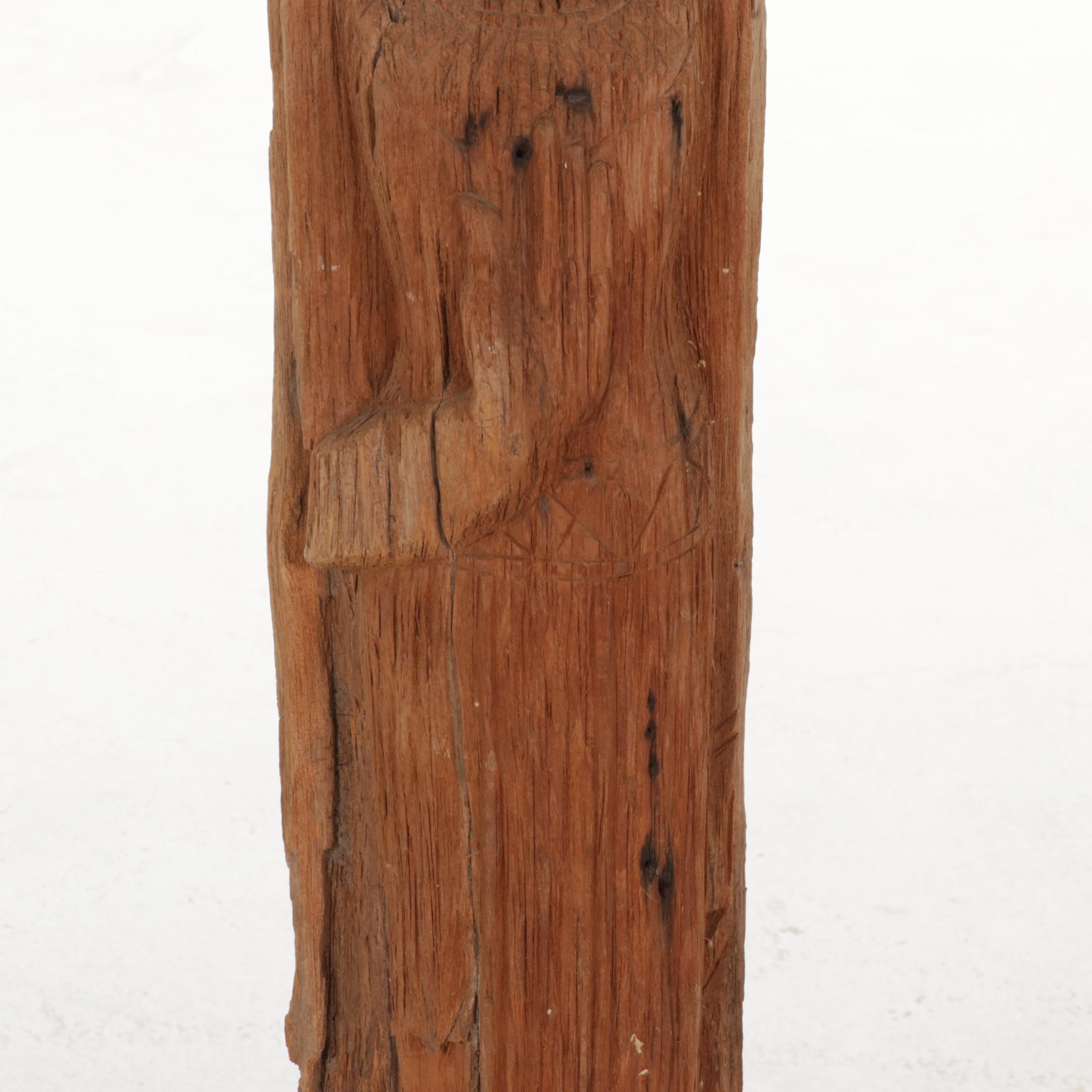 Thai Style Carved Wooden Standing Buddha Statue