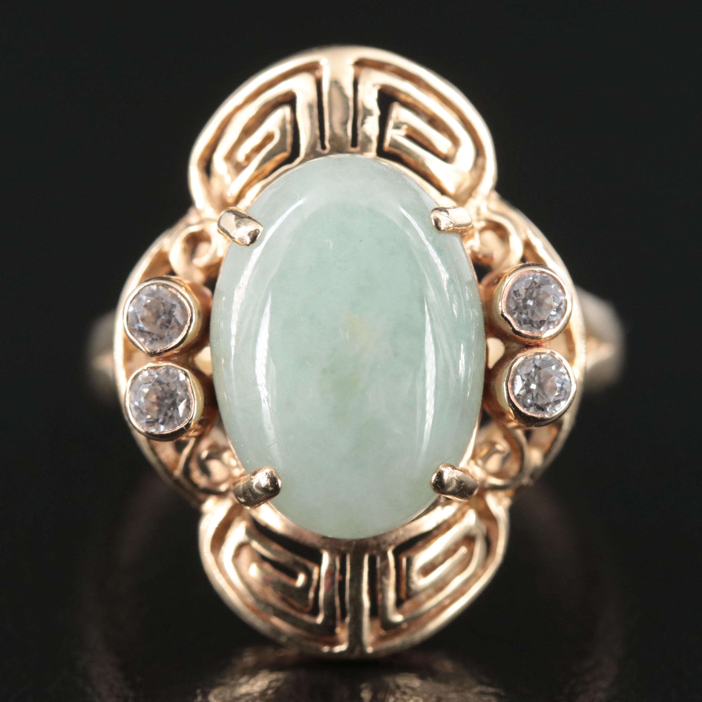 14K Jadeite and CZ Ring