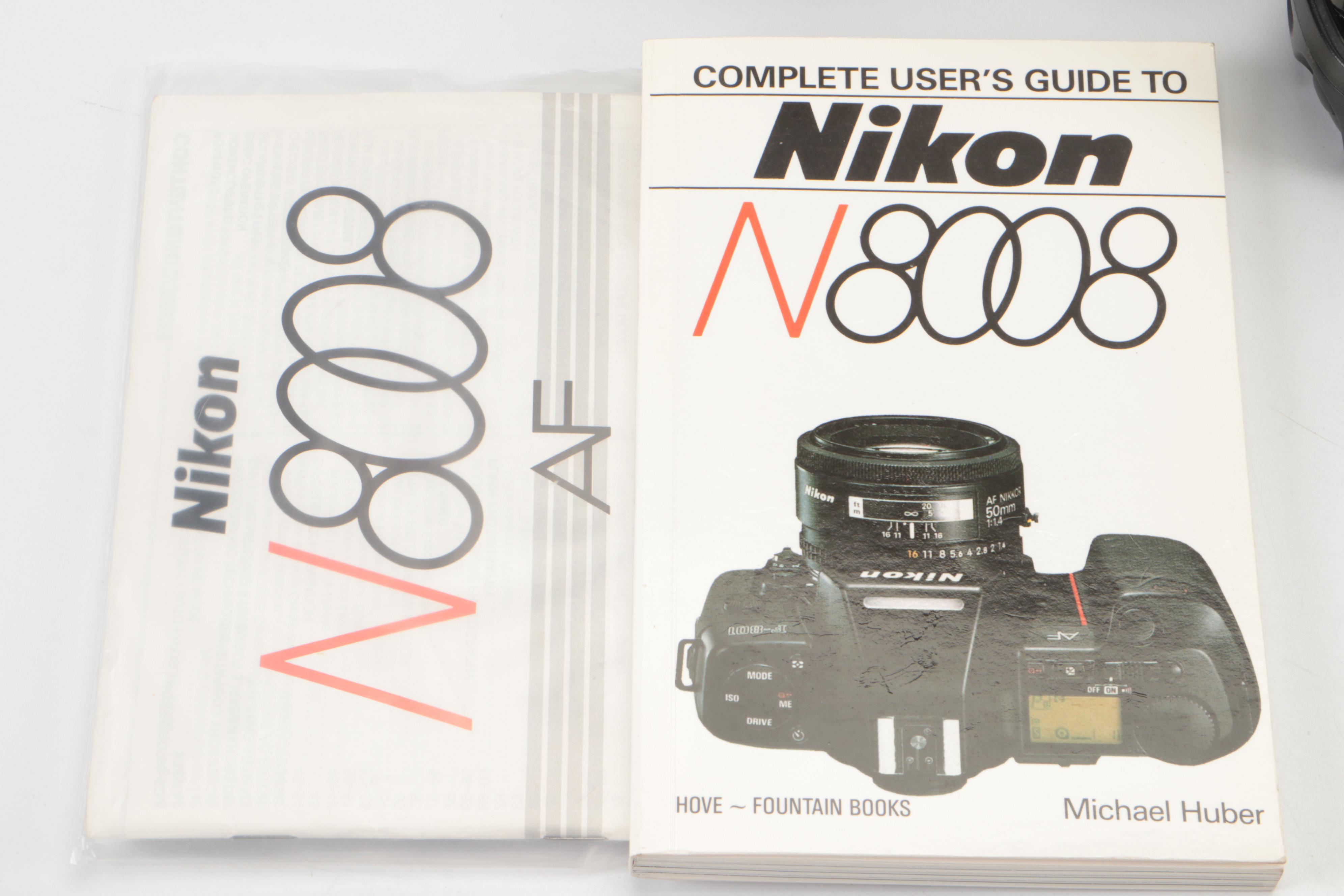 Nikon F100, AF N8008, FM2, F3 Cameras With Lenses, Lens Hood, Manuals