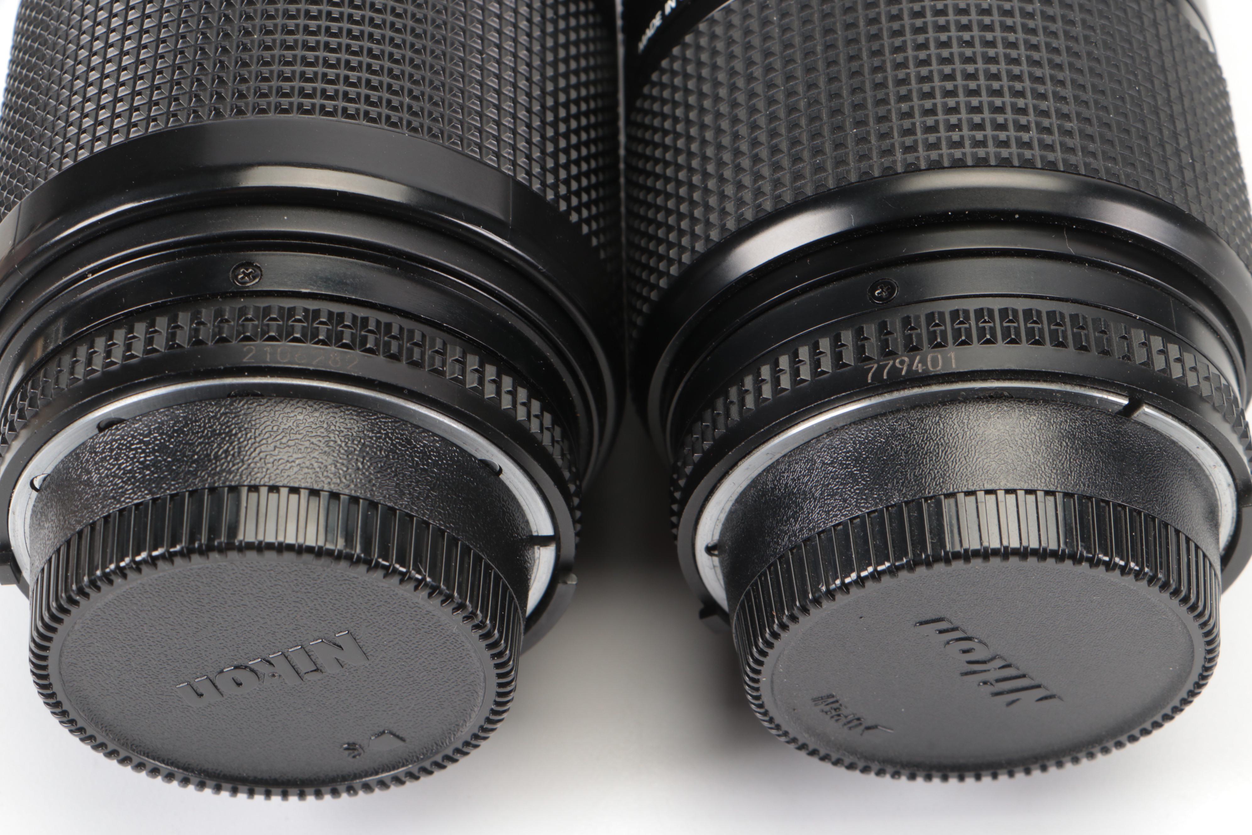 Nikon F100, AF N8008, FM2, F3 Cameras With Lenses, Lens Hood, Manuals