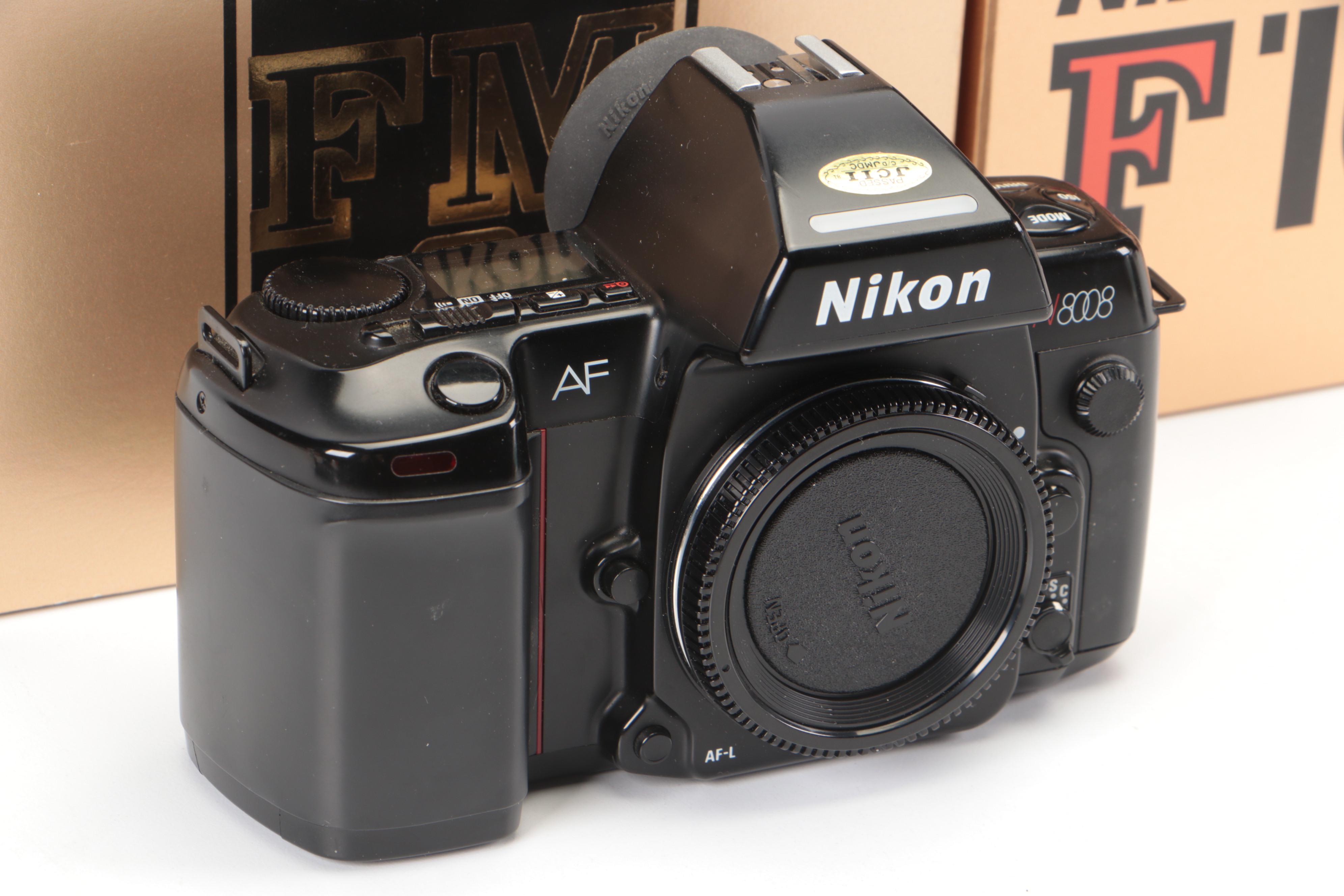 Nikon F100, AF N8008, FM2, F3 Cameras With Lenses, Lens Hood, Manuals