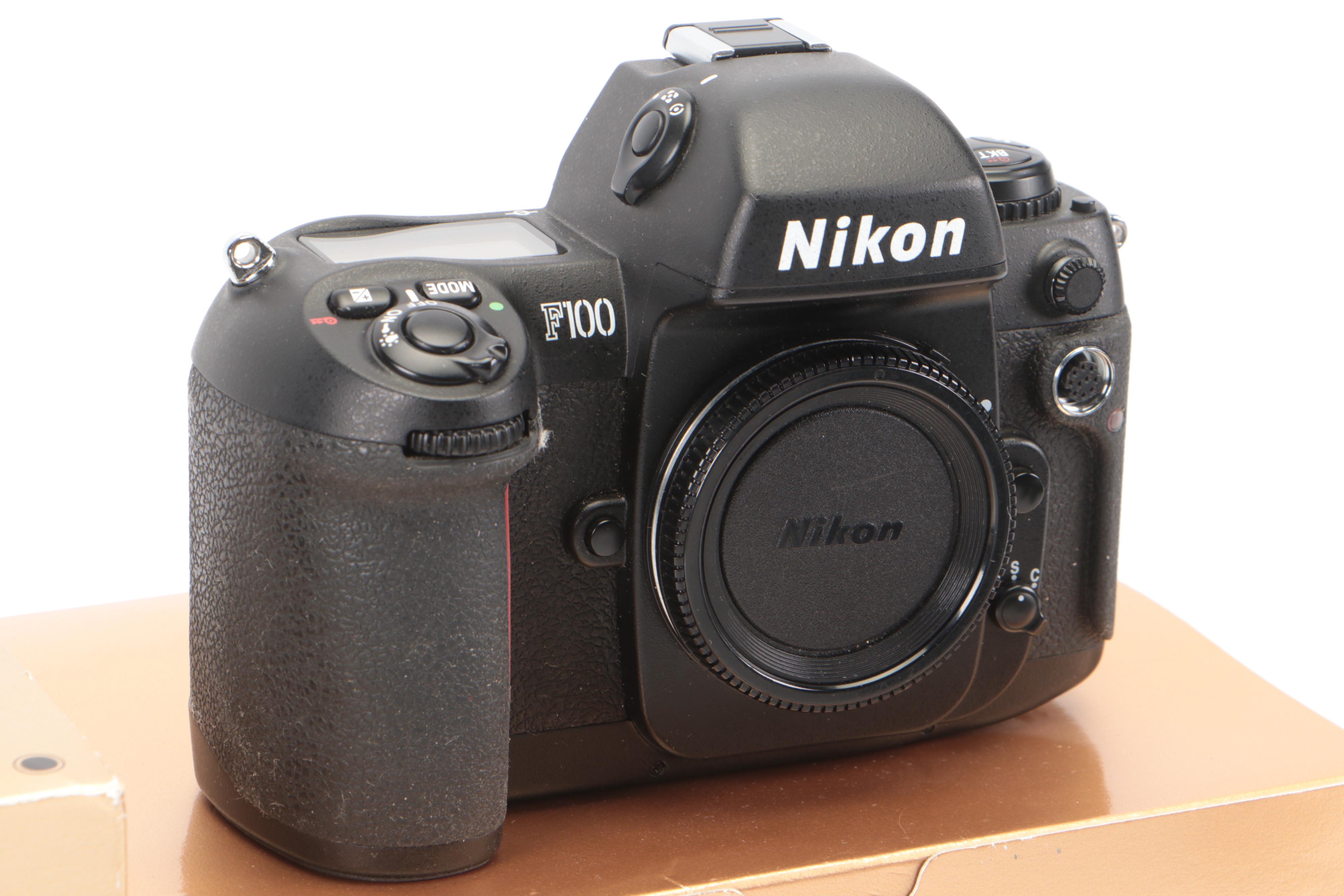 Nikon F100, AF N8008, FM2, F3 Cameras With Lenses, Lens Hood, Manuals