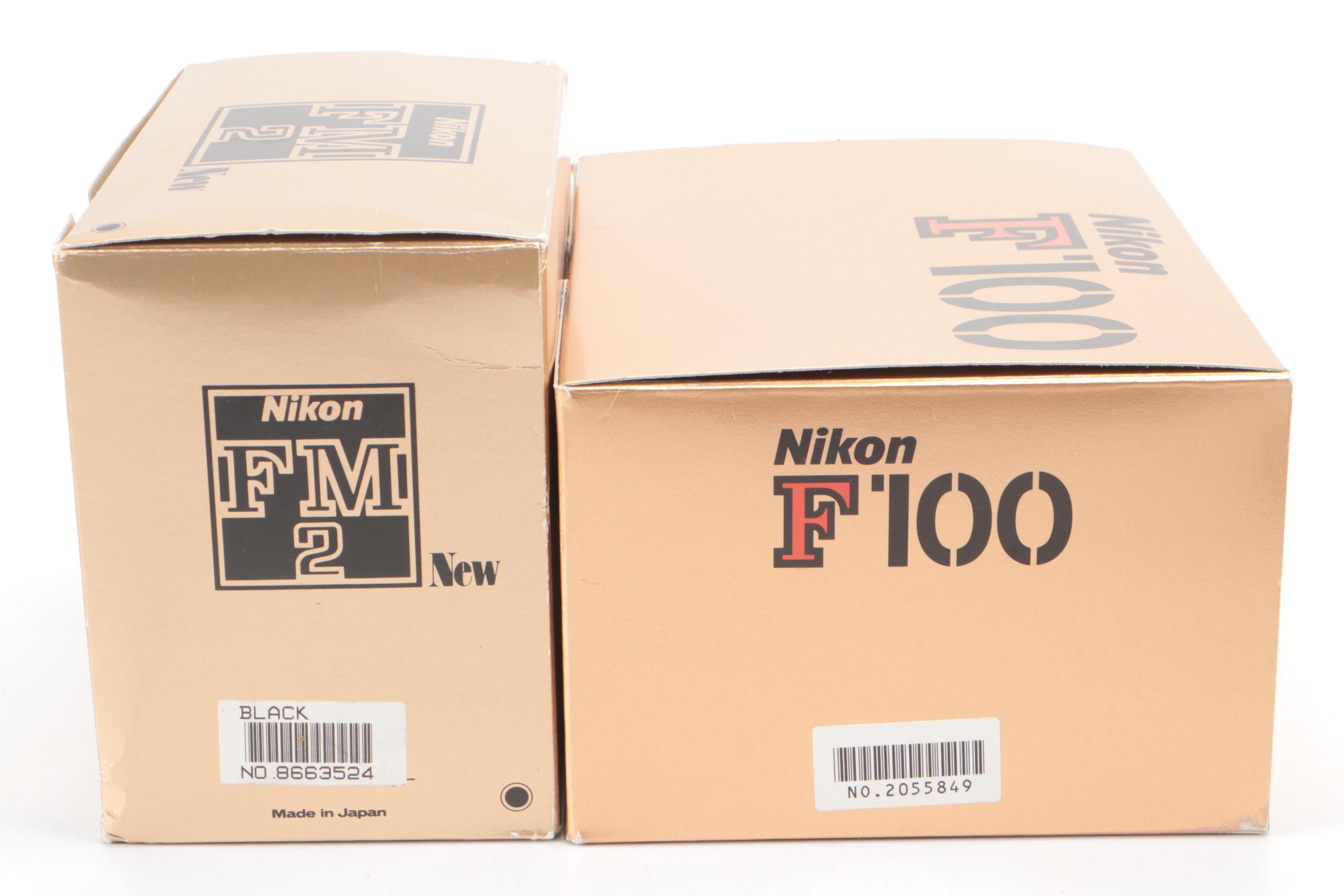 Nikon F100, AF N8008, FM2, F3 Cameras With Lenses, Lens Hood, Manuals