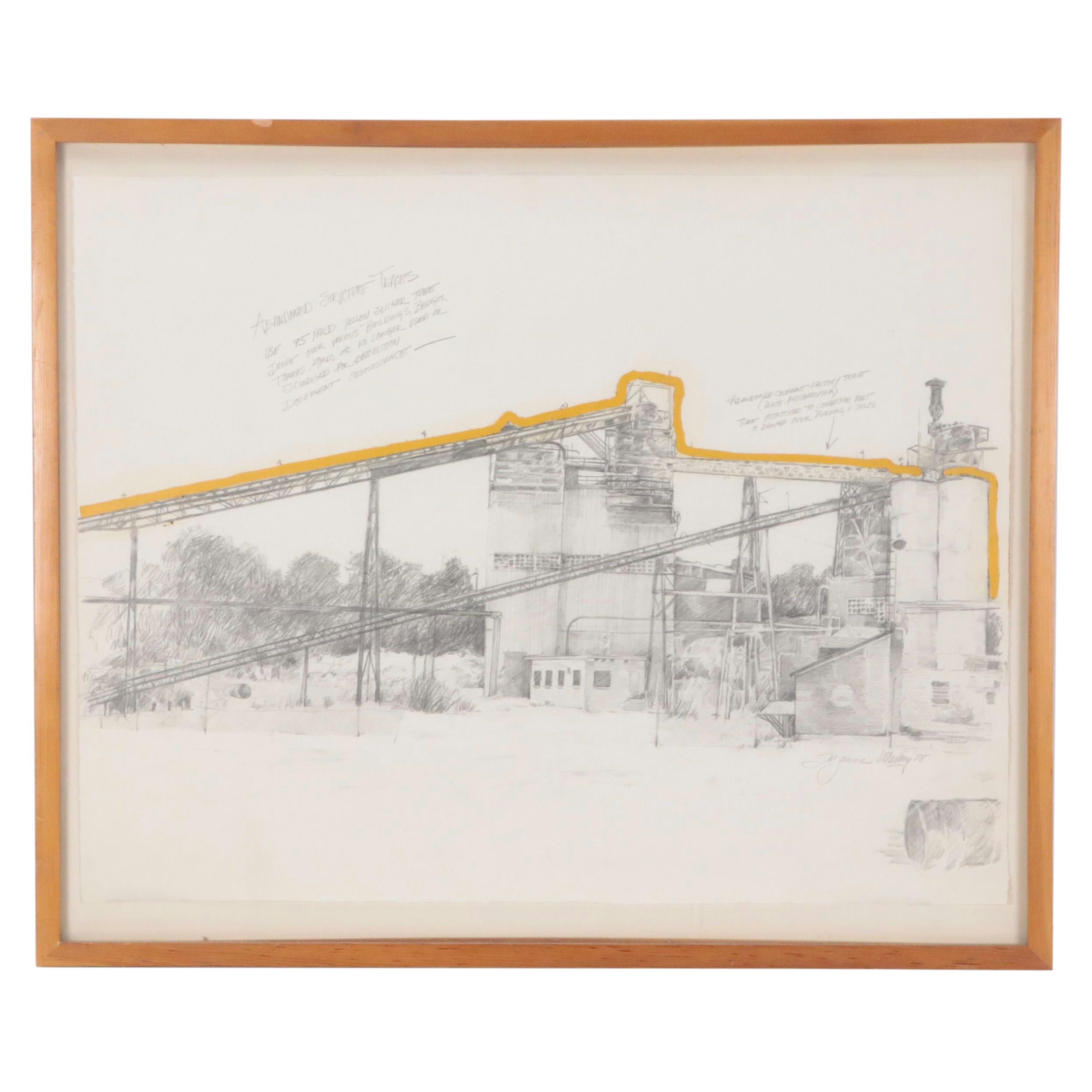 Suzanne Wheeling Graphite Drawing "Abandoned Structure Traces," 1978