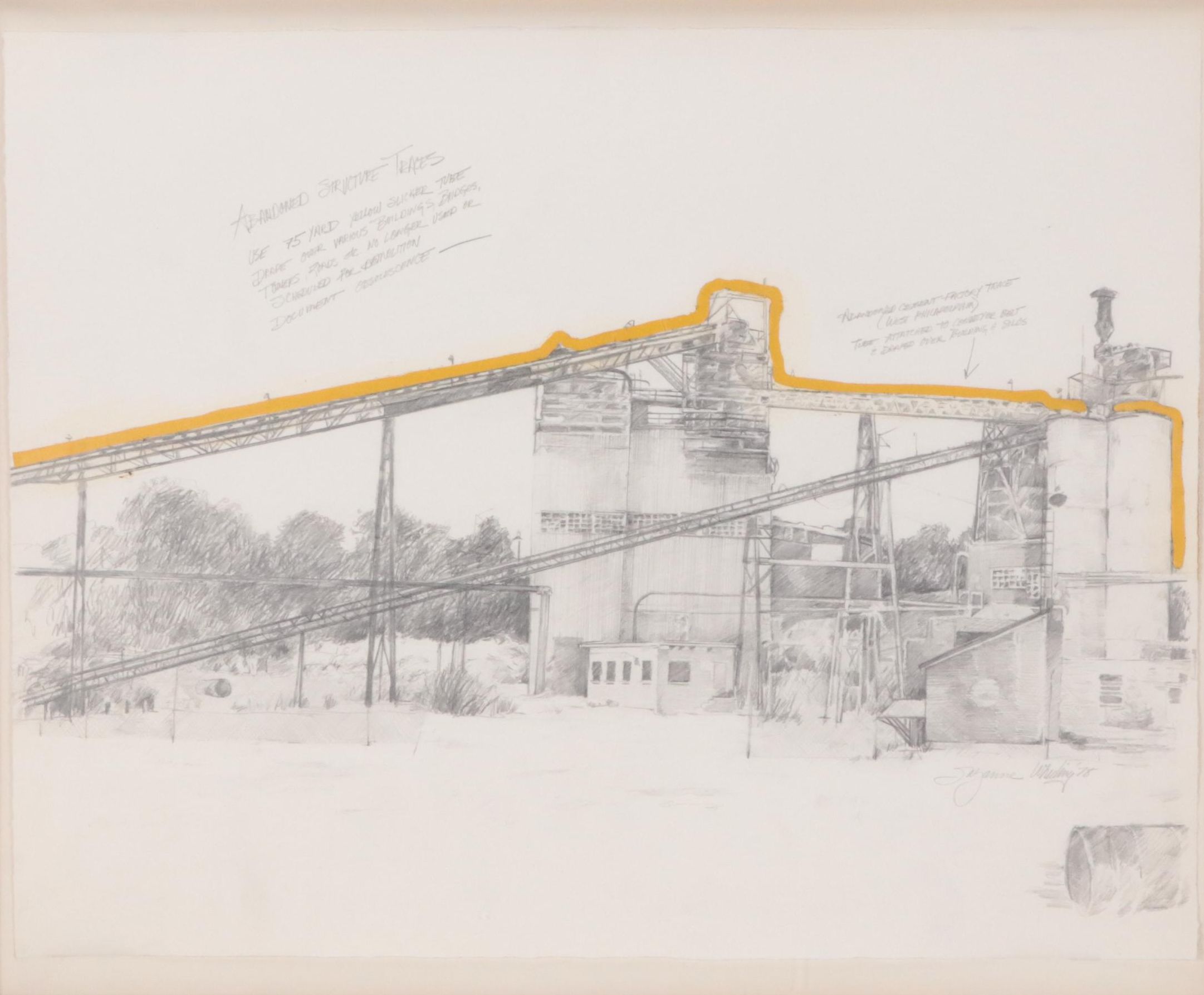 Suzanne Wheeling Graphite Drawing "Abandoned Structure Traces," 1978