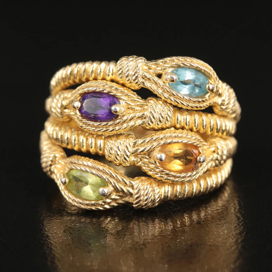 Sterling Gemstone Ring with Rope Detail | EBTH
