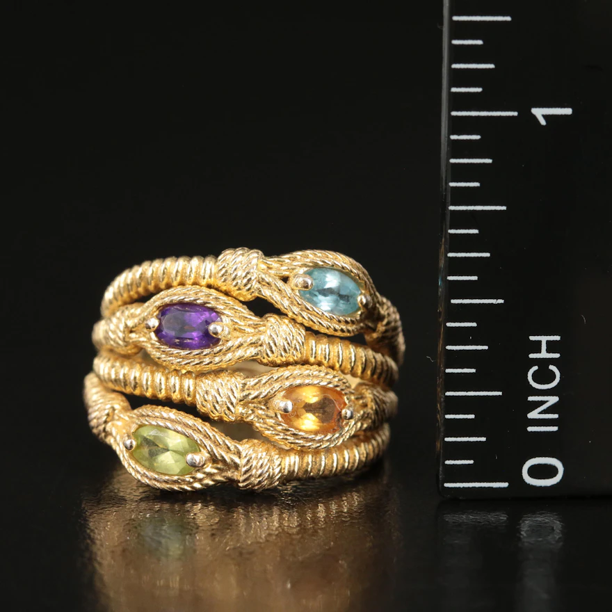 Sterling Gemstone Ring with Rope Detail | EBTH