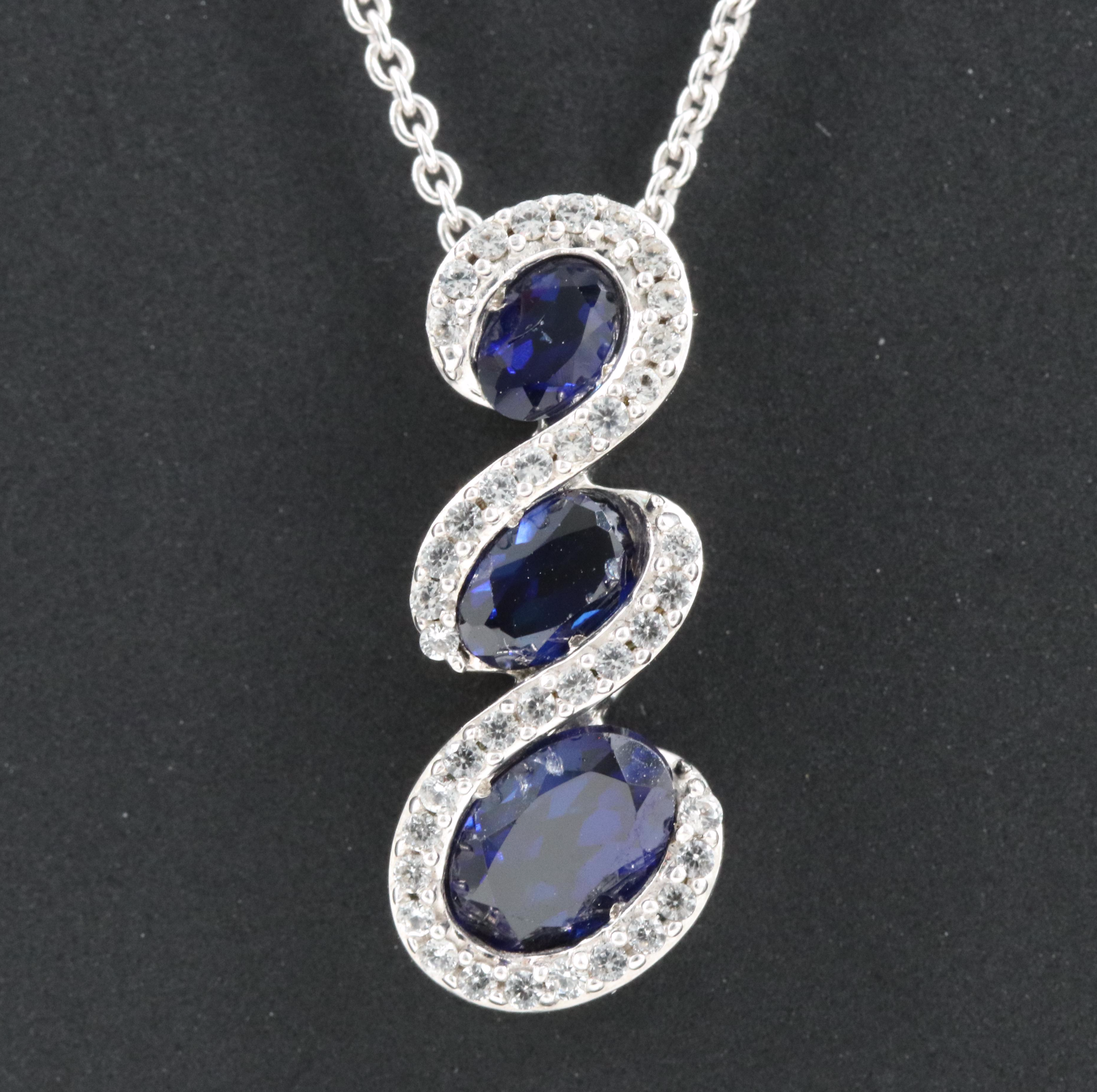 Sterling Black and White Sapphire Necklace