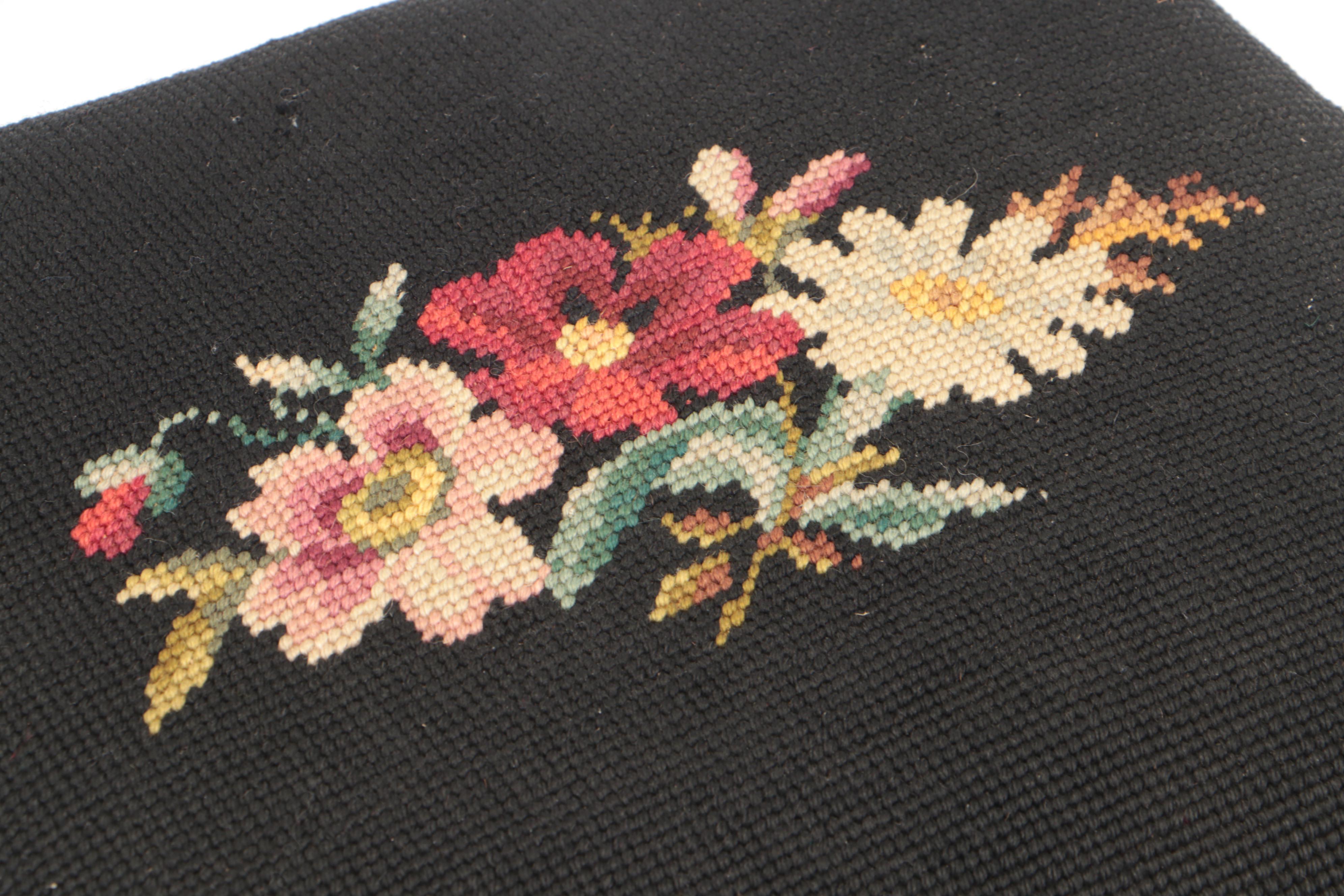 Floral Needlepoint Cushion Foot Stool