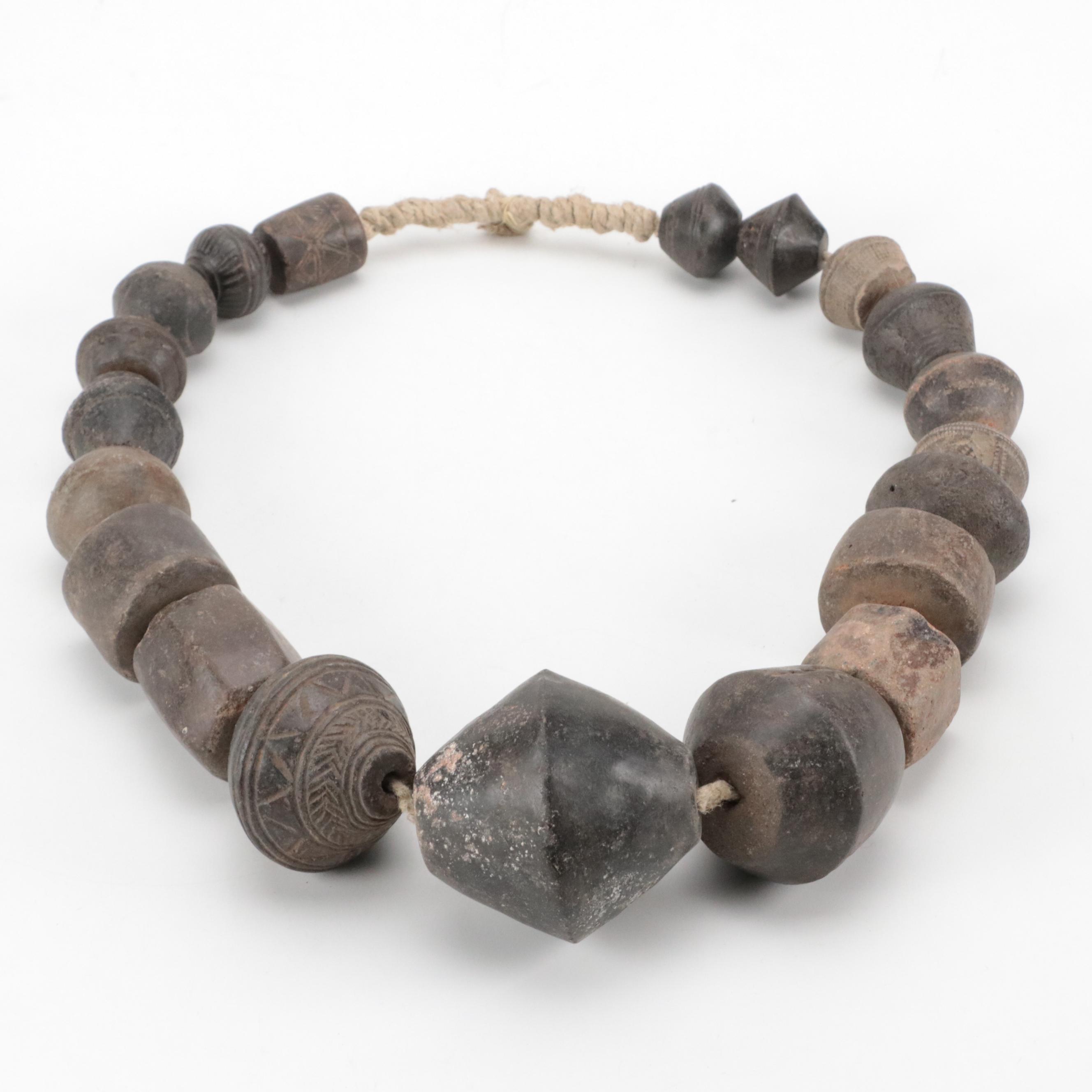 Antique Nigerian Large Clay Spindle Whorl Beads