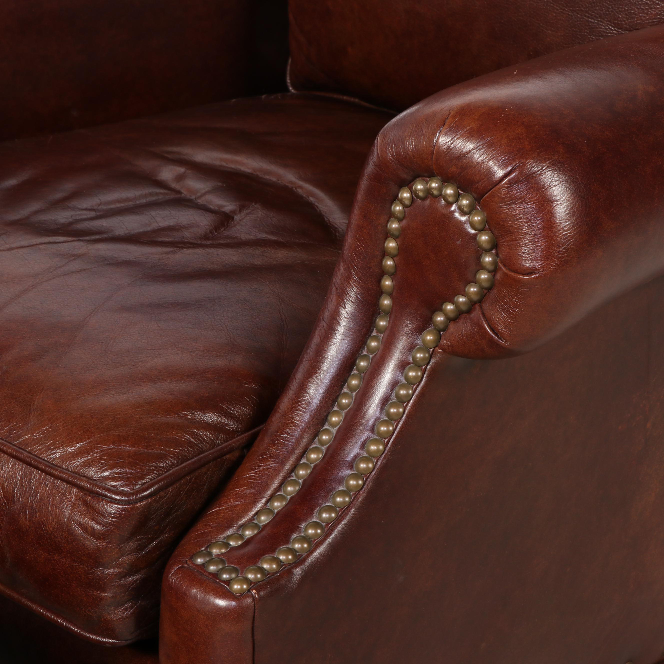 McKinley Leather of Hickory Brown Leather Club Chair and Ottoman with Nailheads