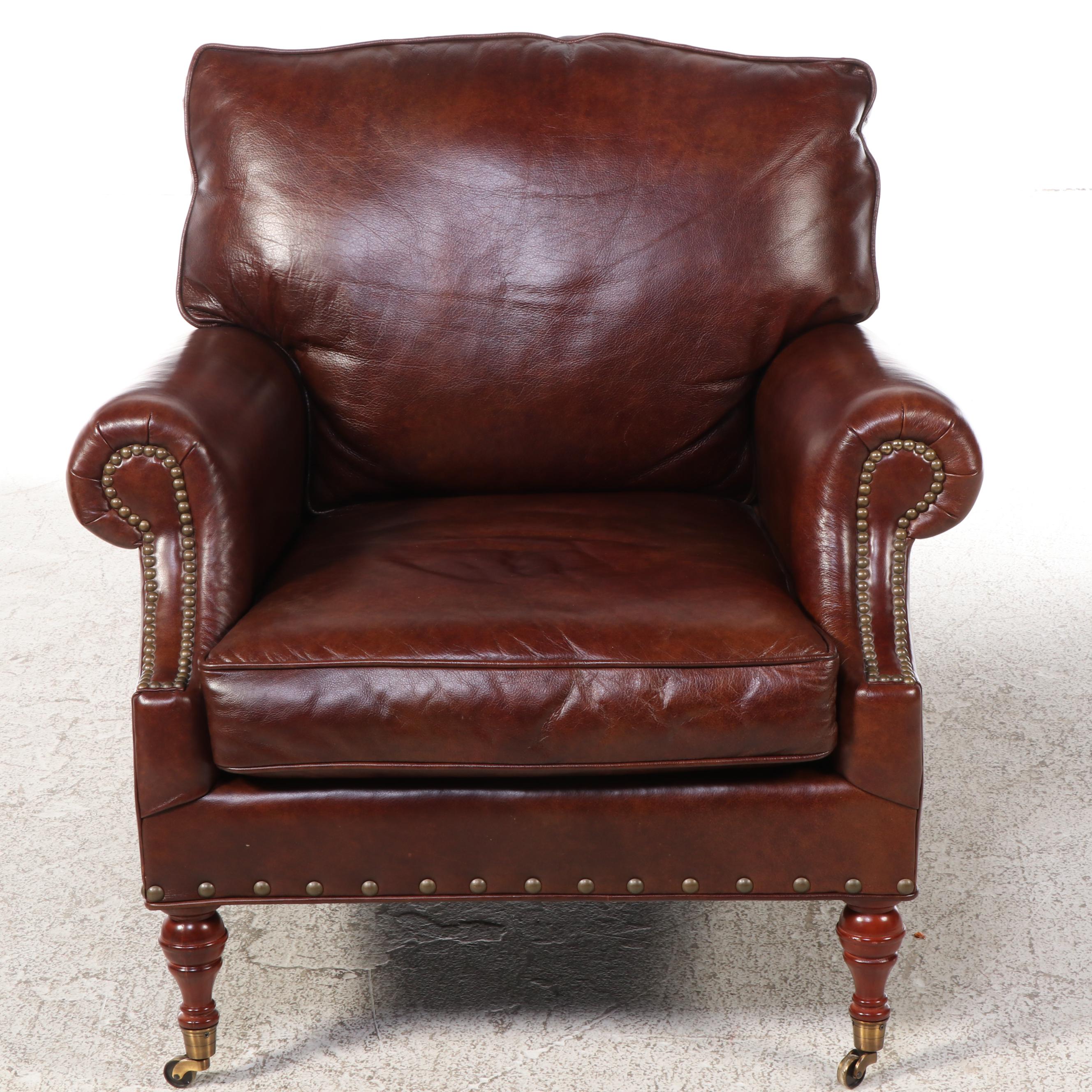McKinley Leather of Hickory Brown Leather Club Chair and Ottoman with Nailheads