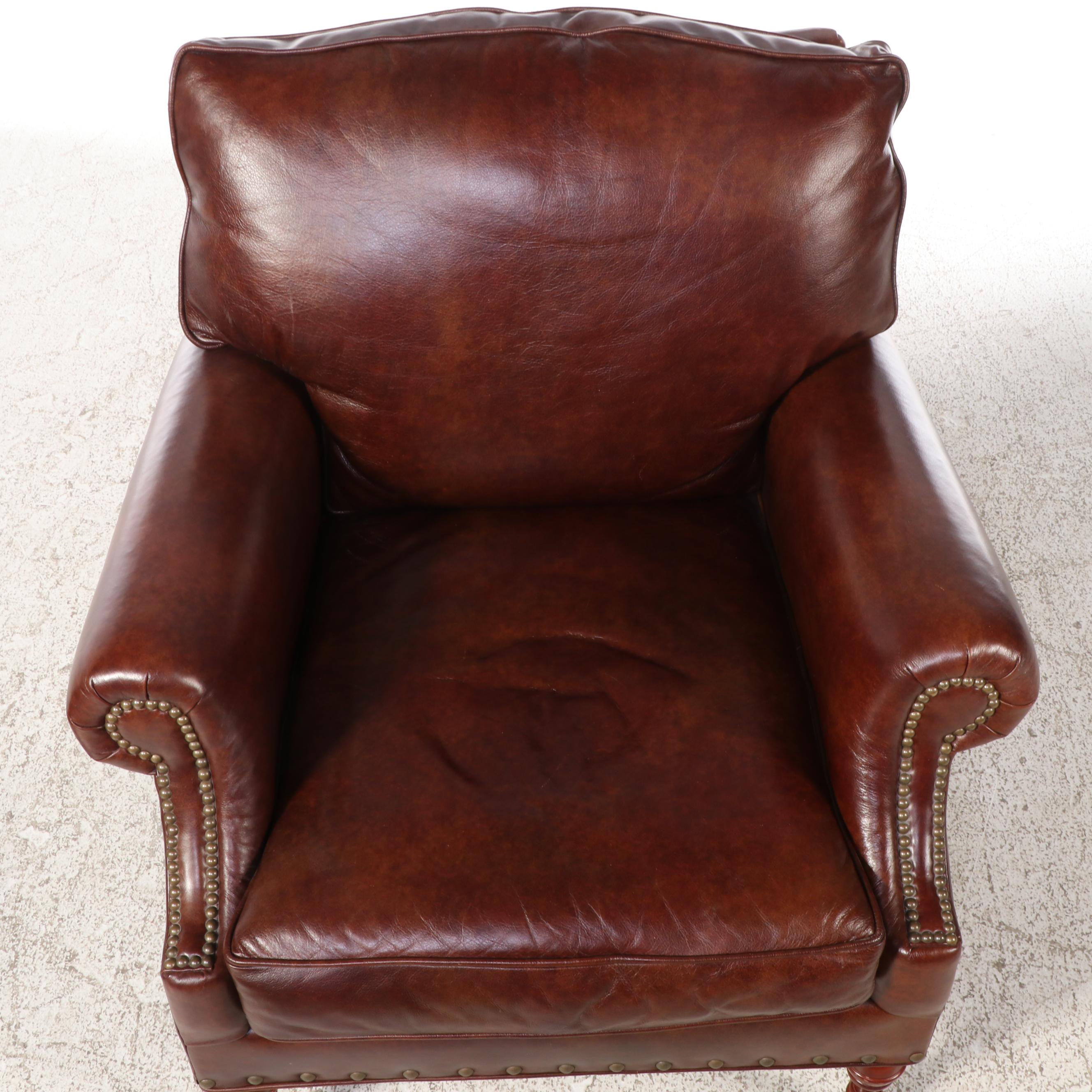 McKinley Leather of Hickory Brown Leather Club Chair and Ottoman with Nailheads