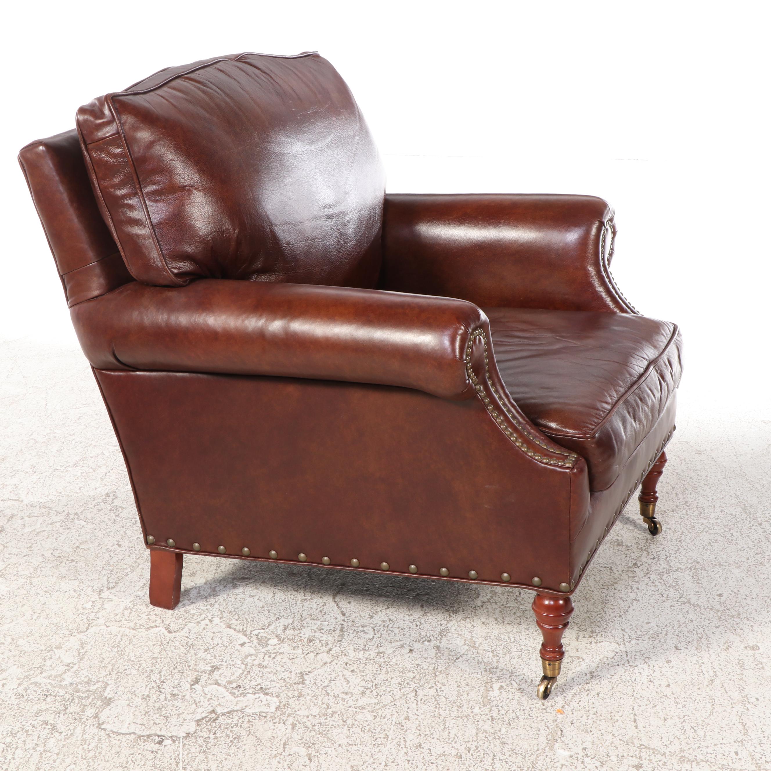 McKinley Leather of Hickory Brown Leather Club Chair and Ottoman with Nailheads