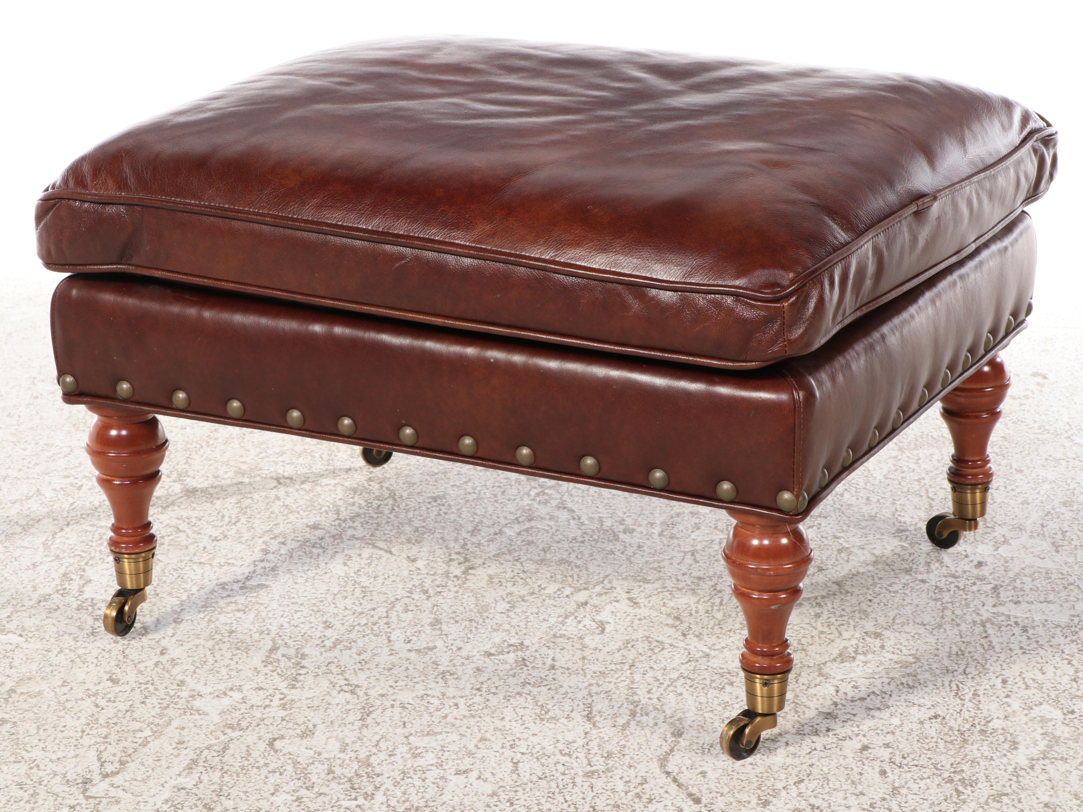 McKinley Leather of Hickory Brown Leather Club Chair and Ottoman with Nailheads