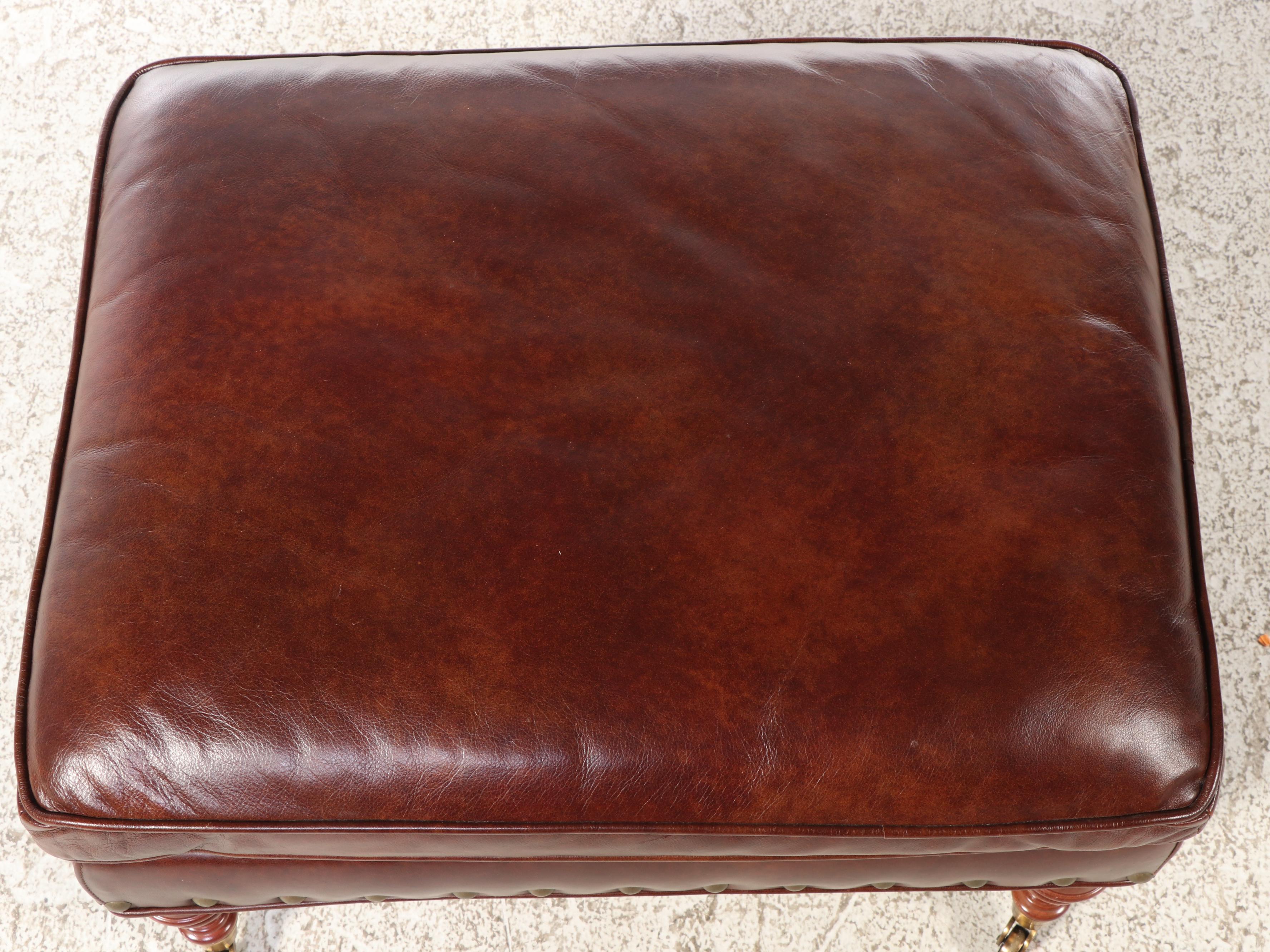 McKinley Leather of Hickory Brown Leather Club Chair and Ottoman with Nailheads