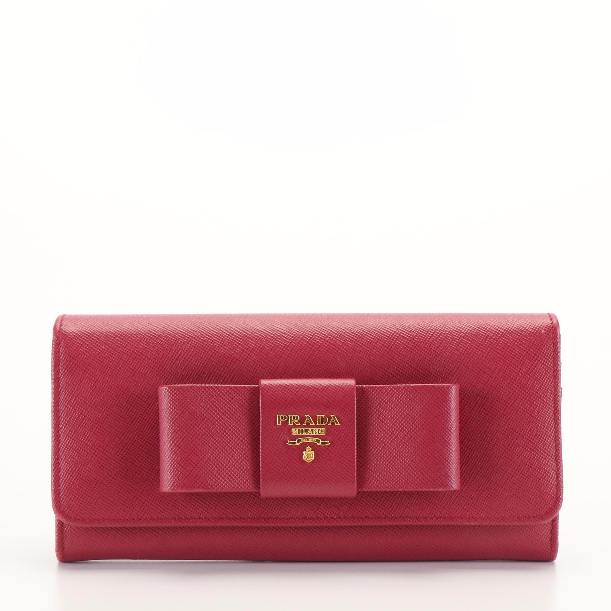 Prada Peonia Ribbon Saffiano Leather Continental Wallet