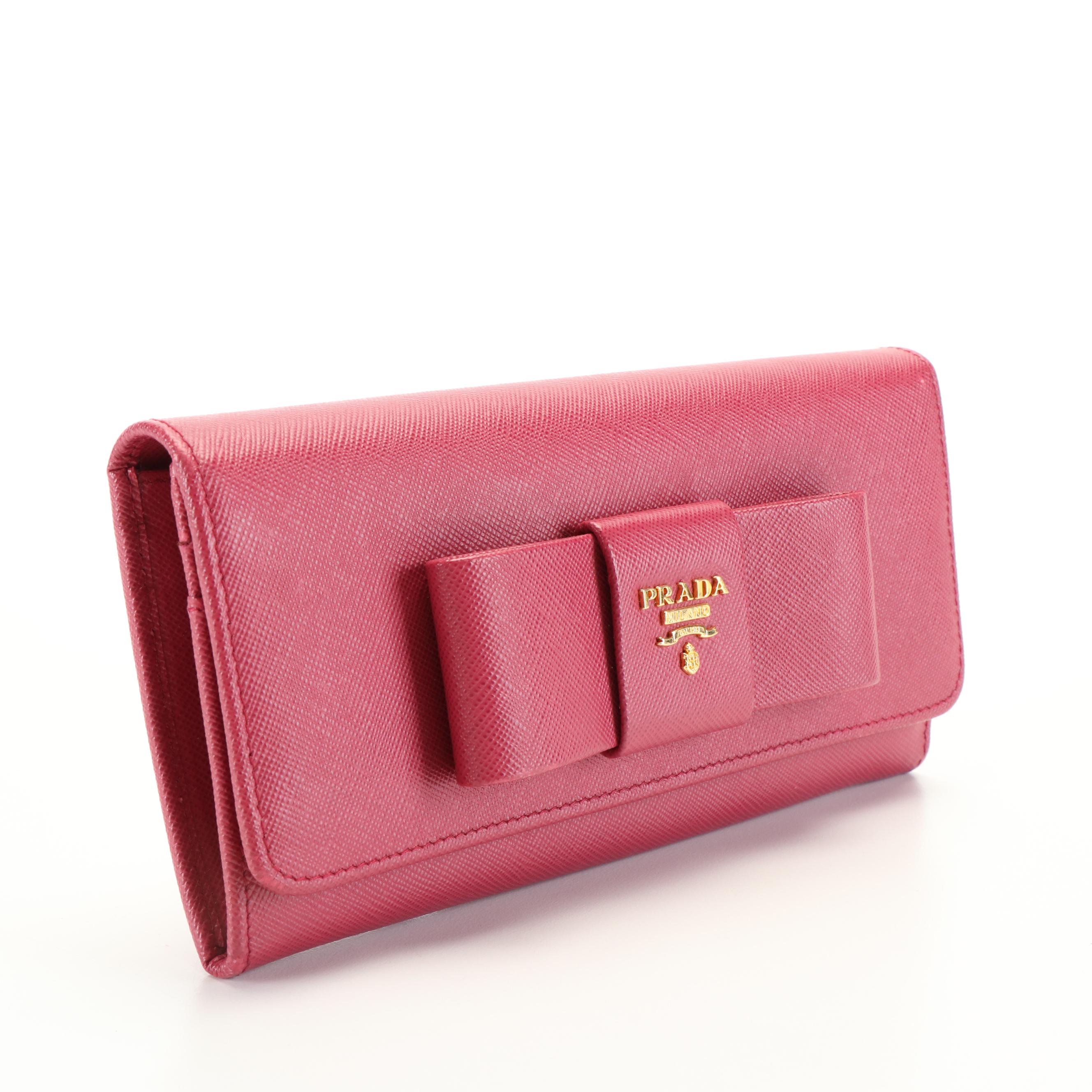 Prada Peonia Ribbon Saffiano Leather Continental Wallet